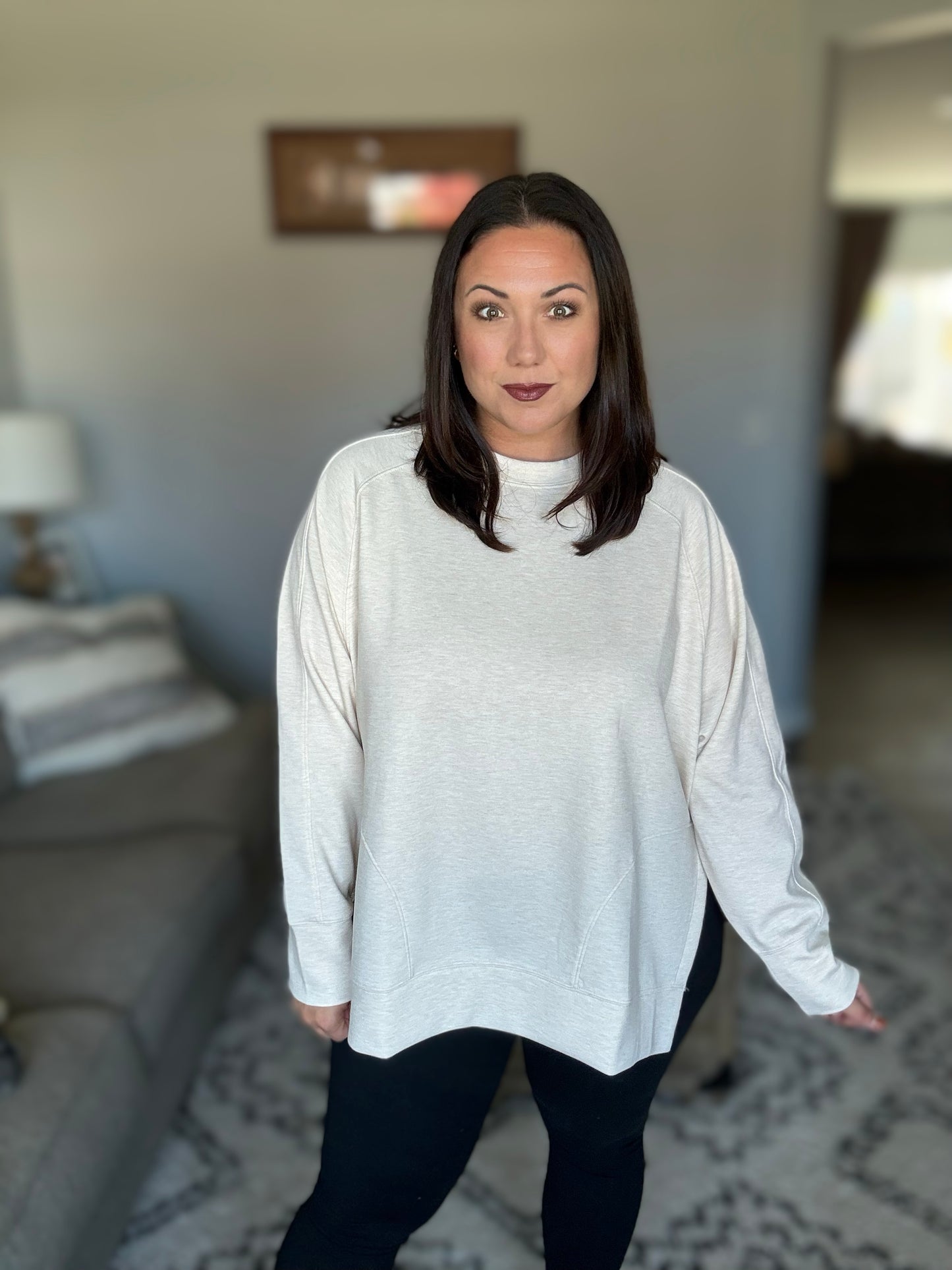 It's The Little Things Relaxed Scuba Pullover in Beige