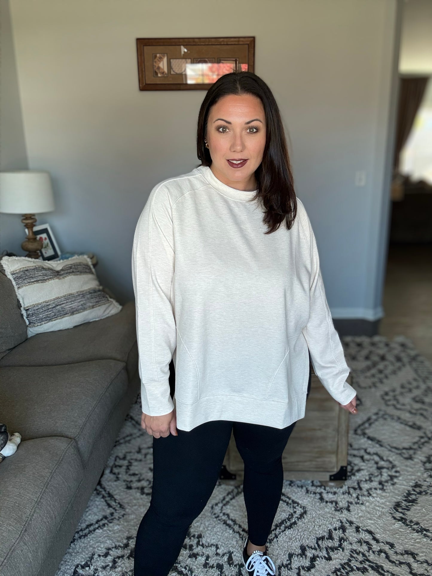 It's The Little Things Relaxed Scuba Pullover in Beige