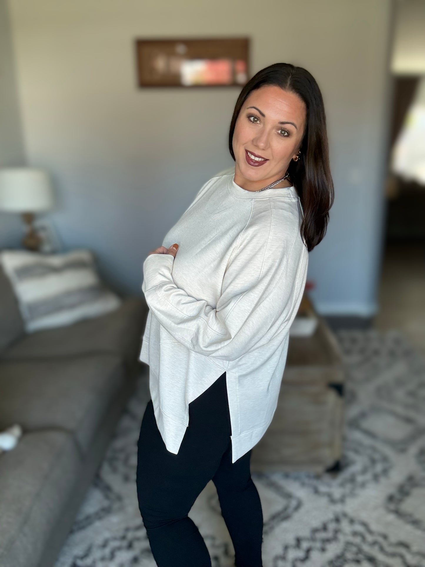 It's The Little Things Relaxed Scuba Pullover in Beige