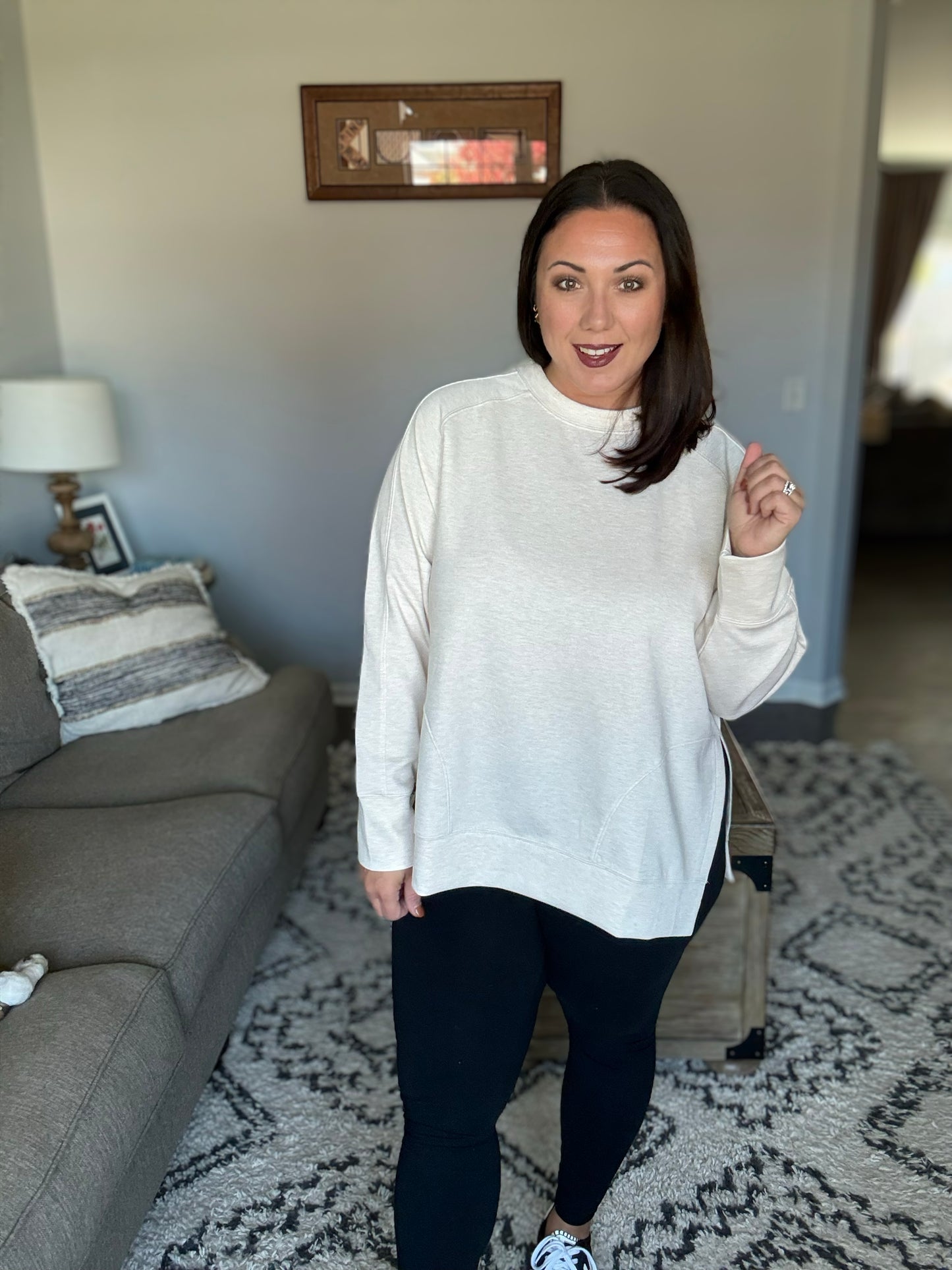 It's The Little Things Relaxed Scuba Pullover in Beige