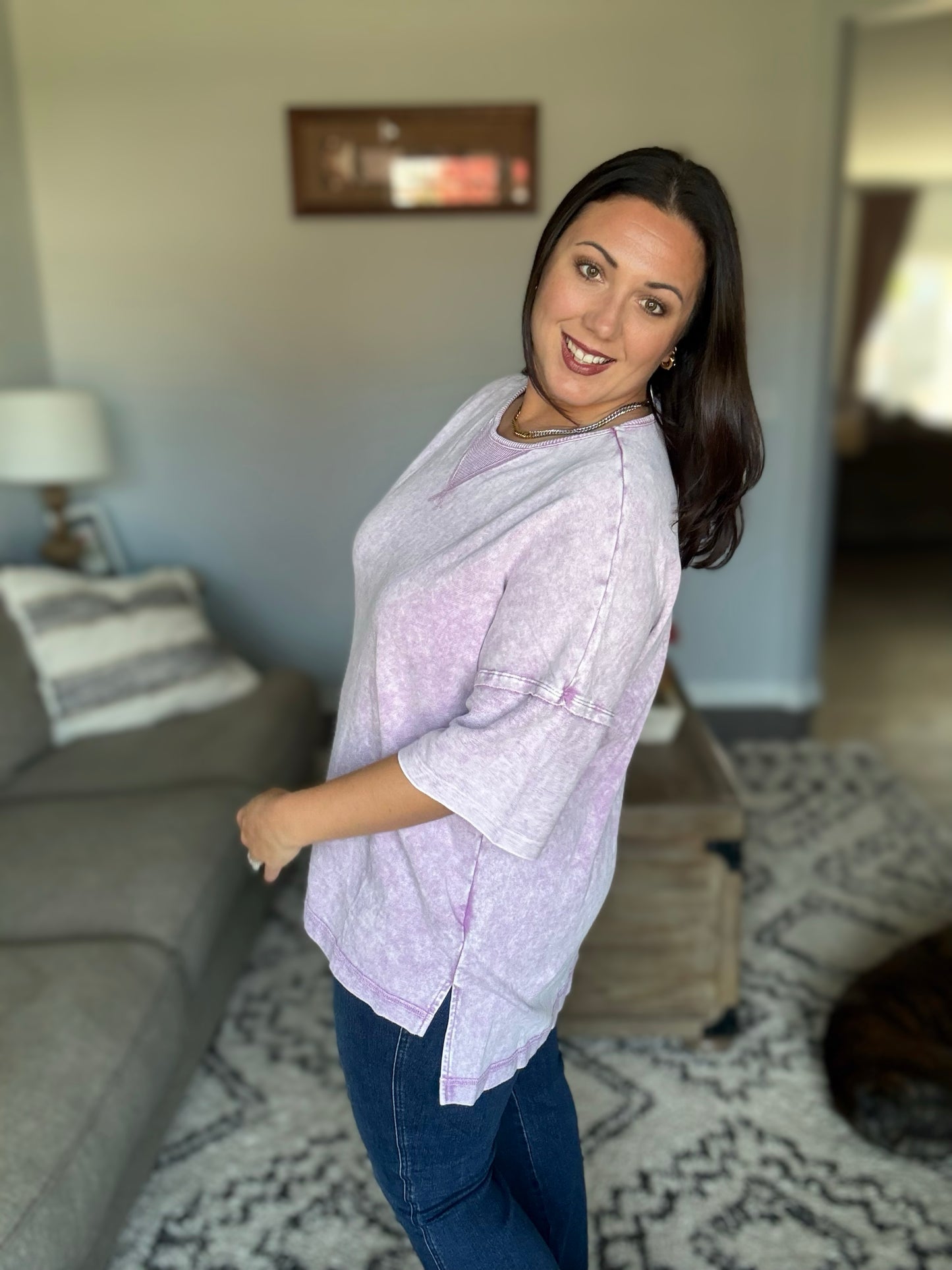 Unbothered Mineral Wash Top in Orchid Petal