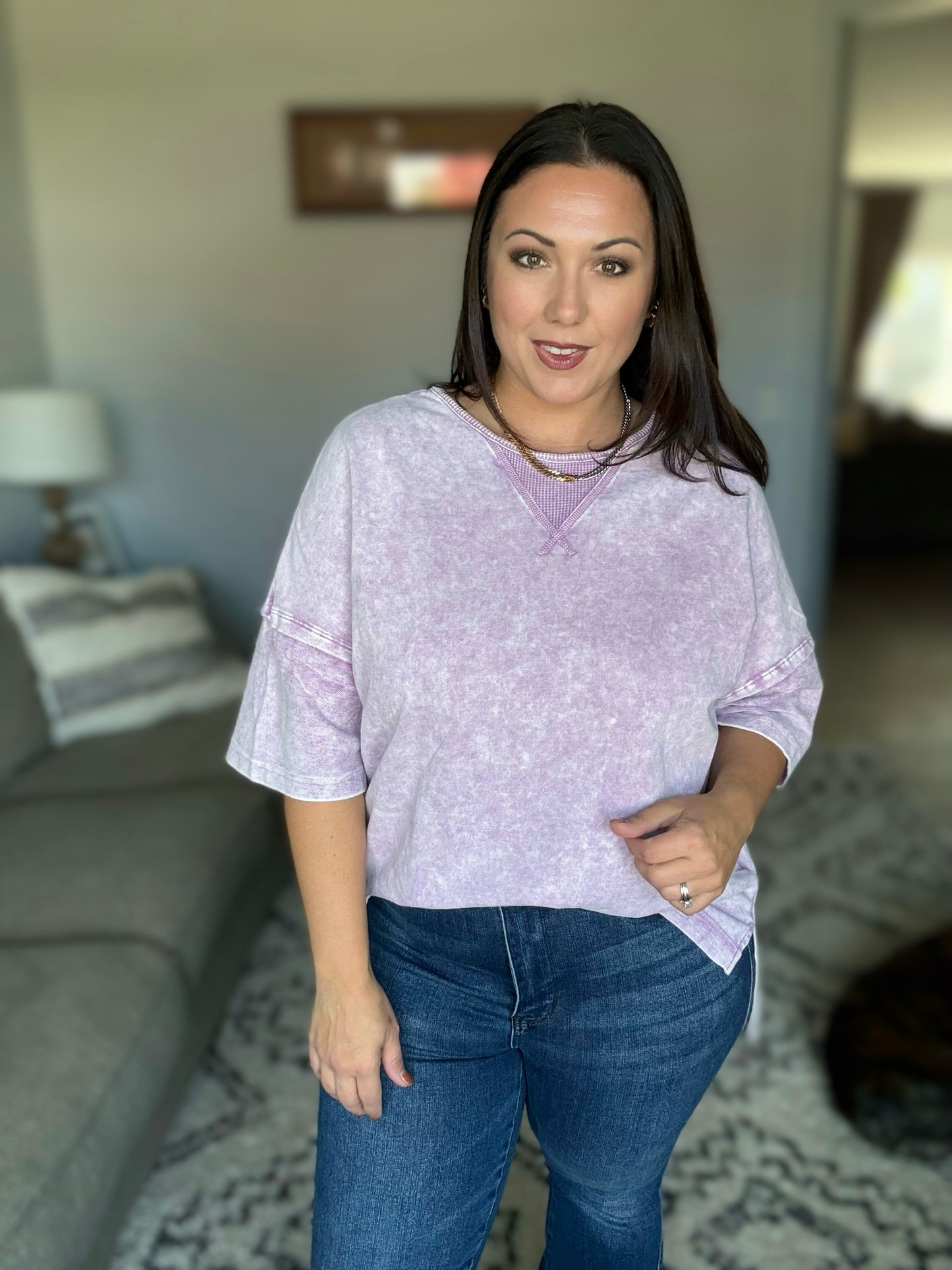 Unbothered Mineral Wash Top in Orchid Petal