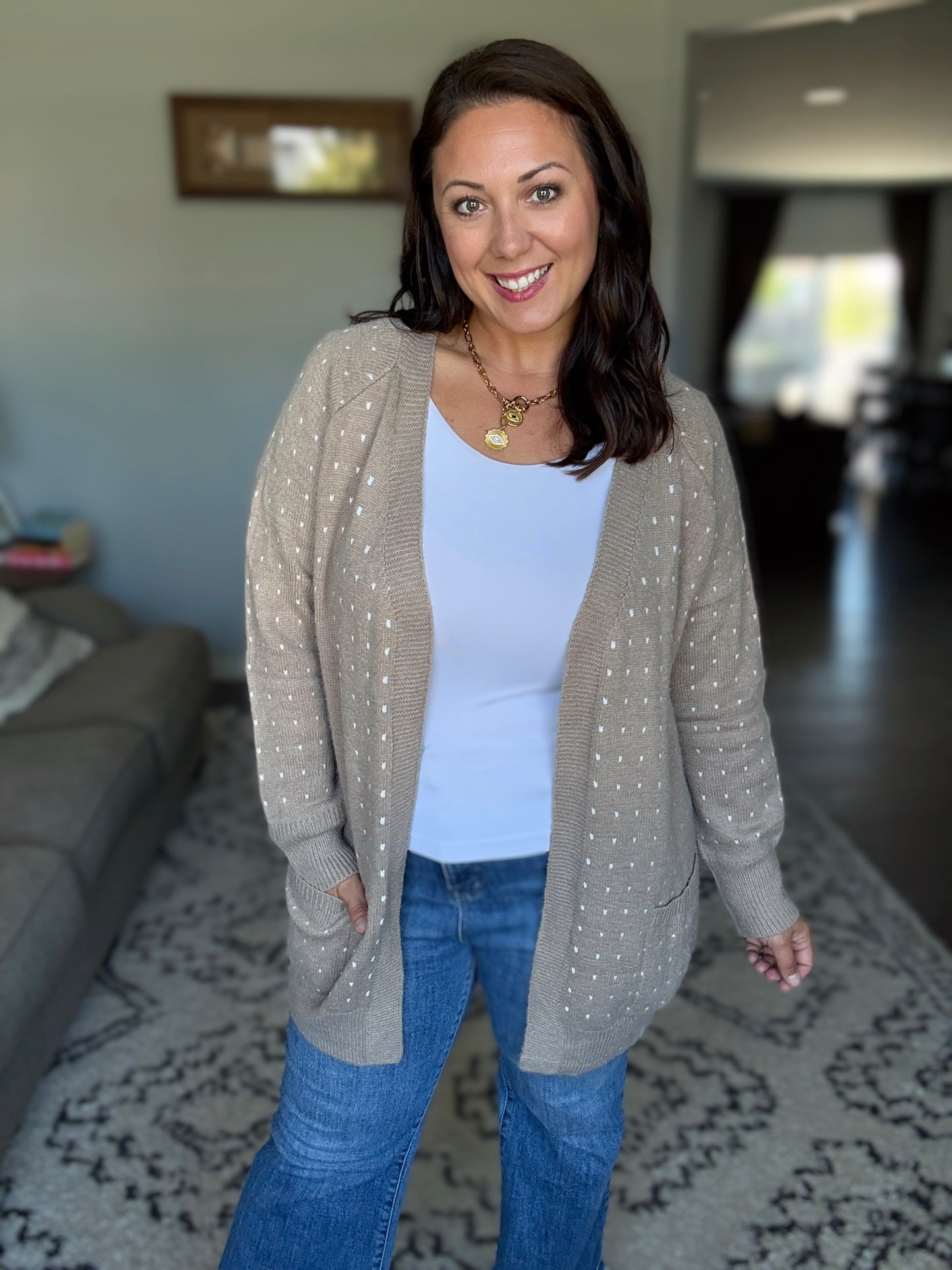 Michelle Mae Dalilah Dot Cardigan - Tan