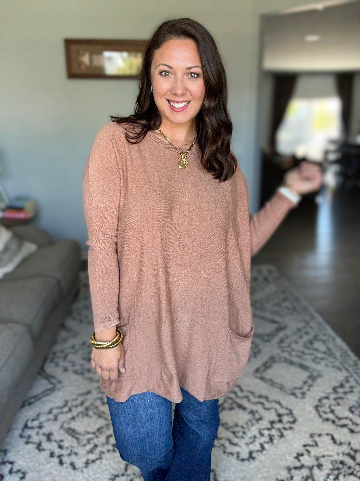 Michelle Mae Naomi Pocket Sweater - Latte