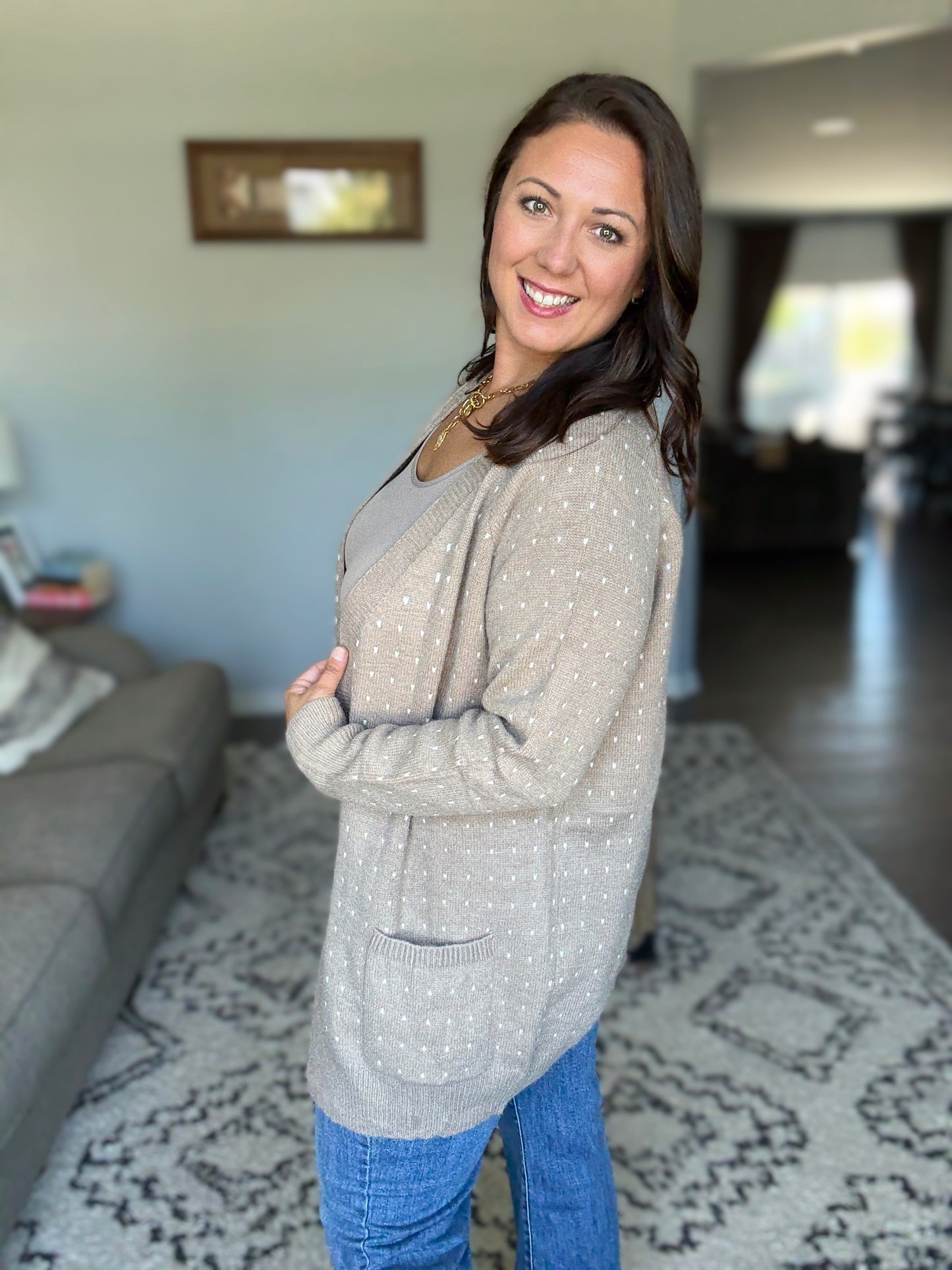 Michelle Mae Dalilah Dot Cardigan - Tan