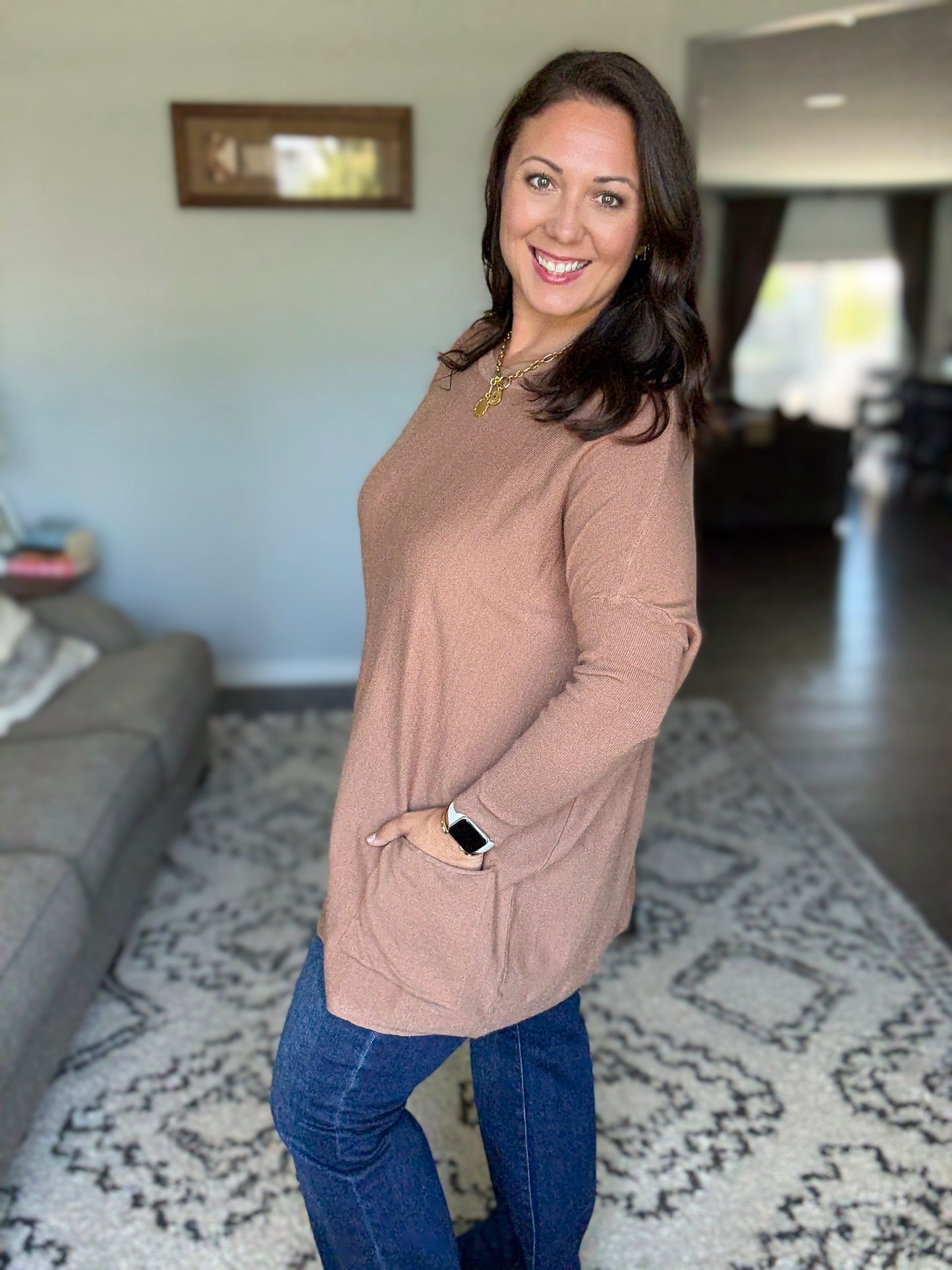 Michelle Mae Naomi Pocket Sweater - Latte