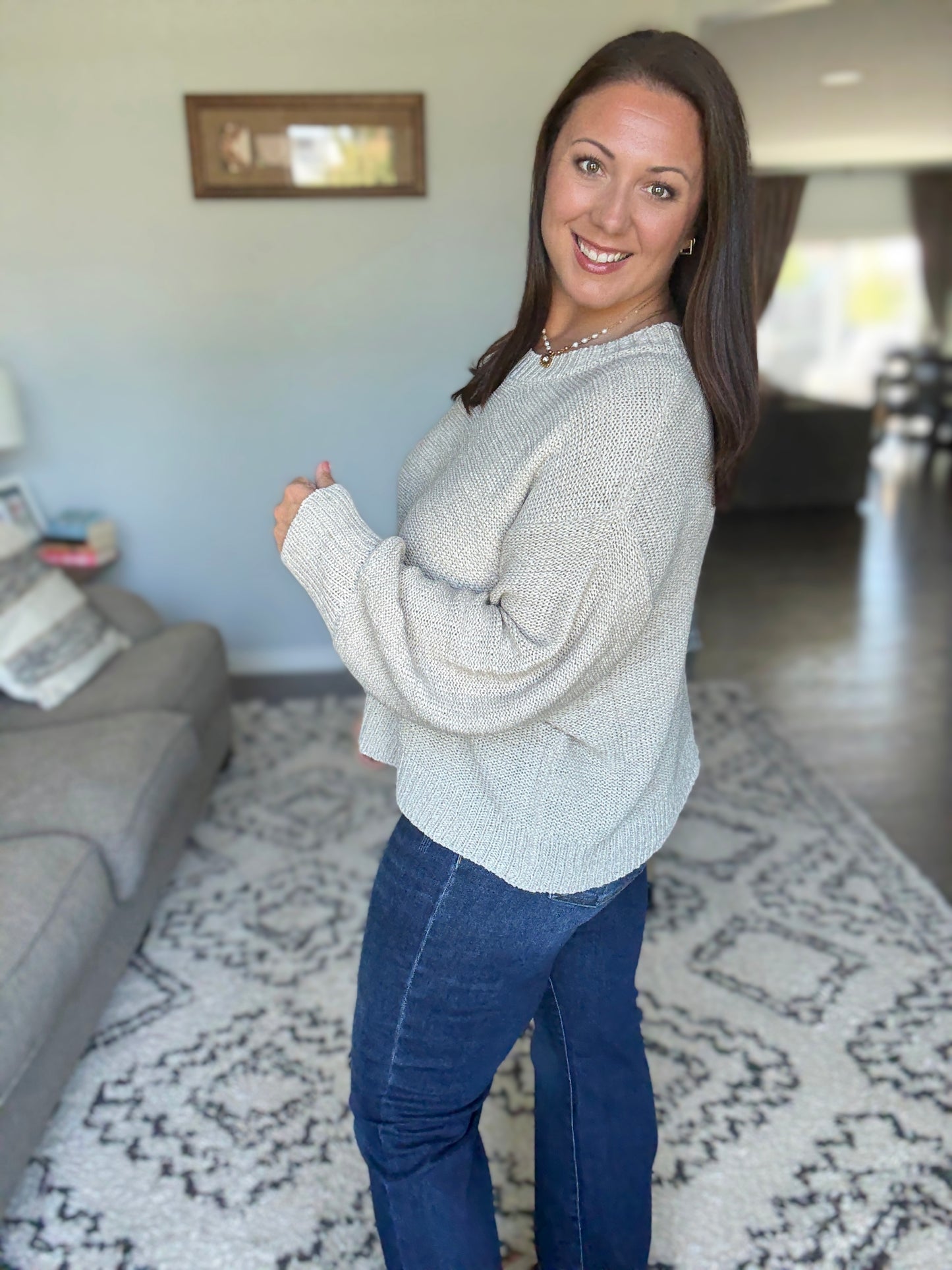 Zenana Oversized Balloon Sleeve Sweater in Sand Beige