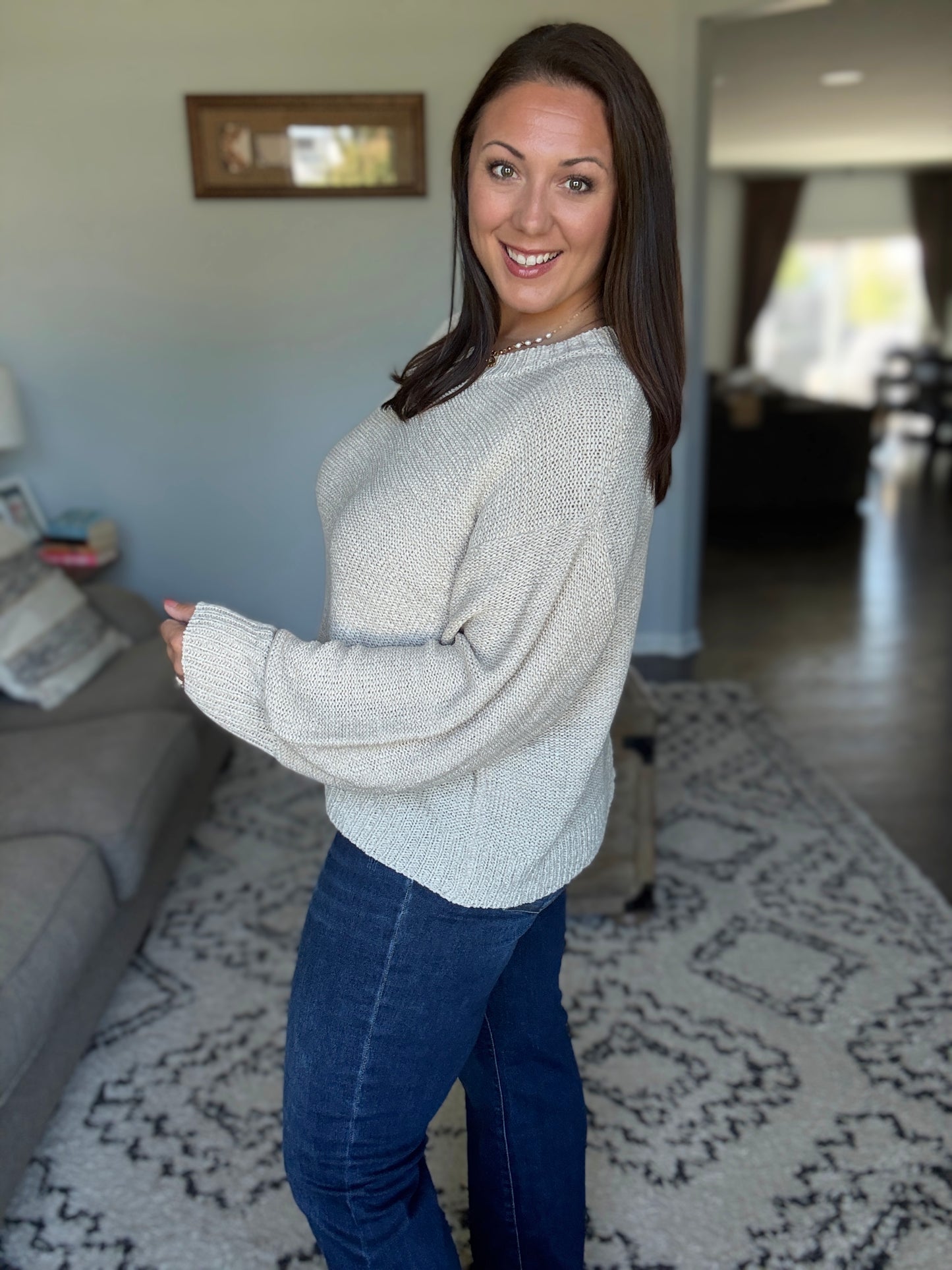 Zenana Oversized Balloon Sleeve Sweater in Sand Beige