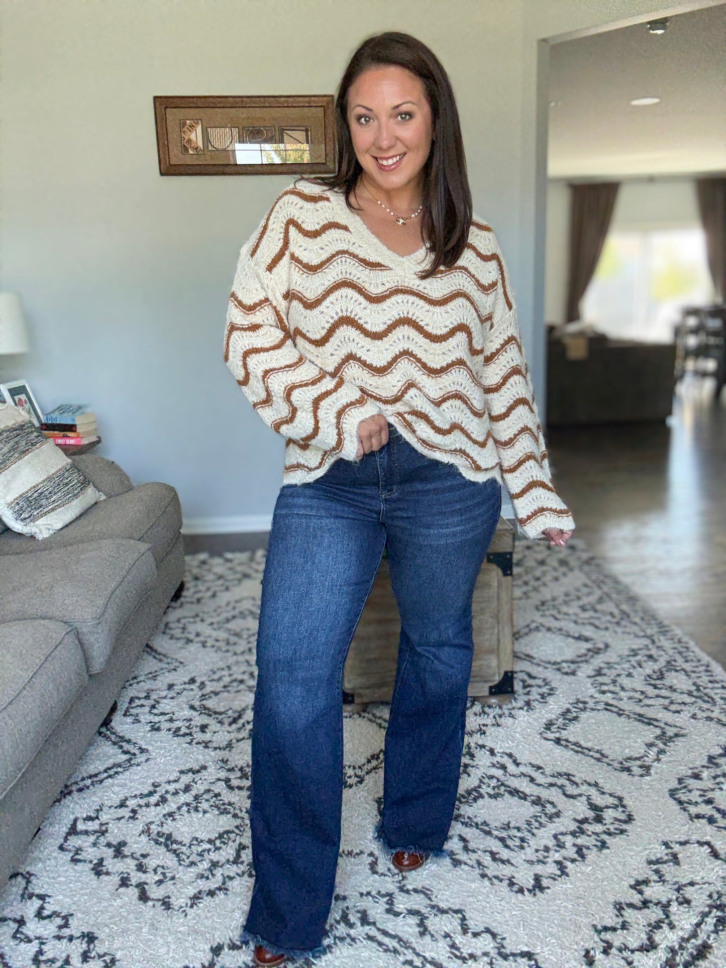 RISEN Francine Tummy Control Mid Rise Flare Jeans with Fray Hem in Full Sizes