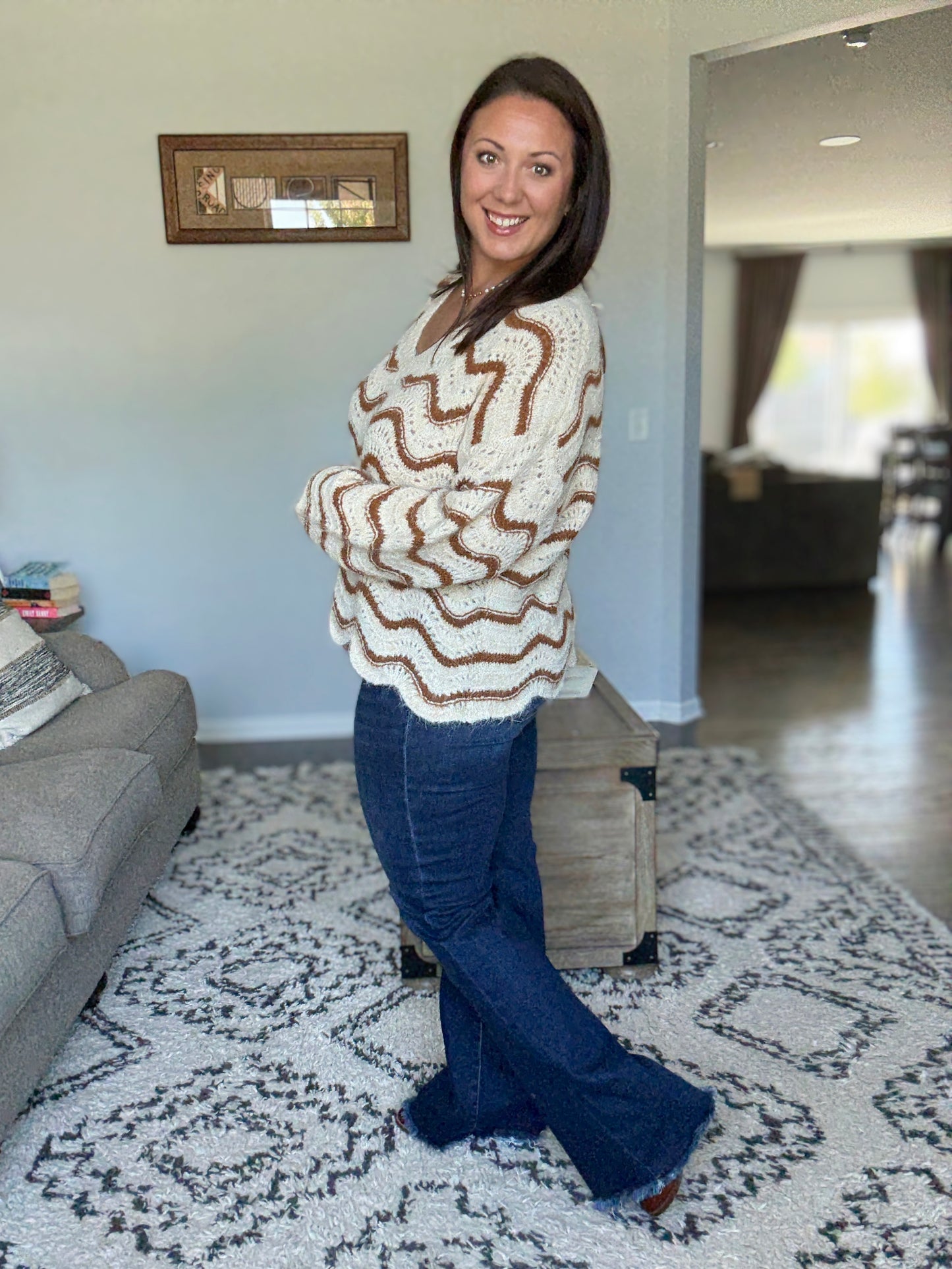 RISEN Francine Tummy Control Mid Rise Flare Jeans with Fray Hem in Full Sizes