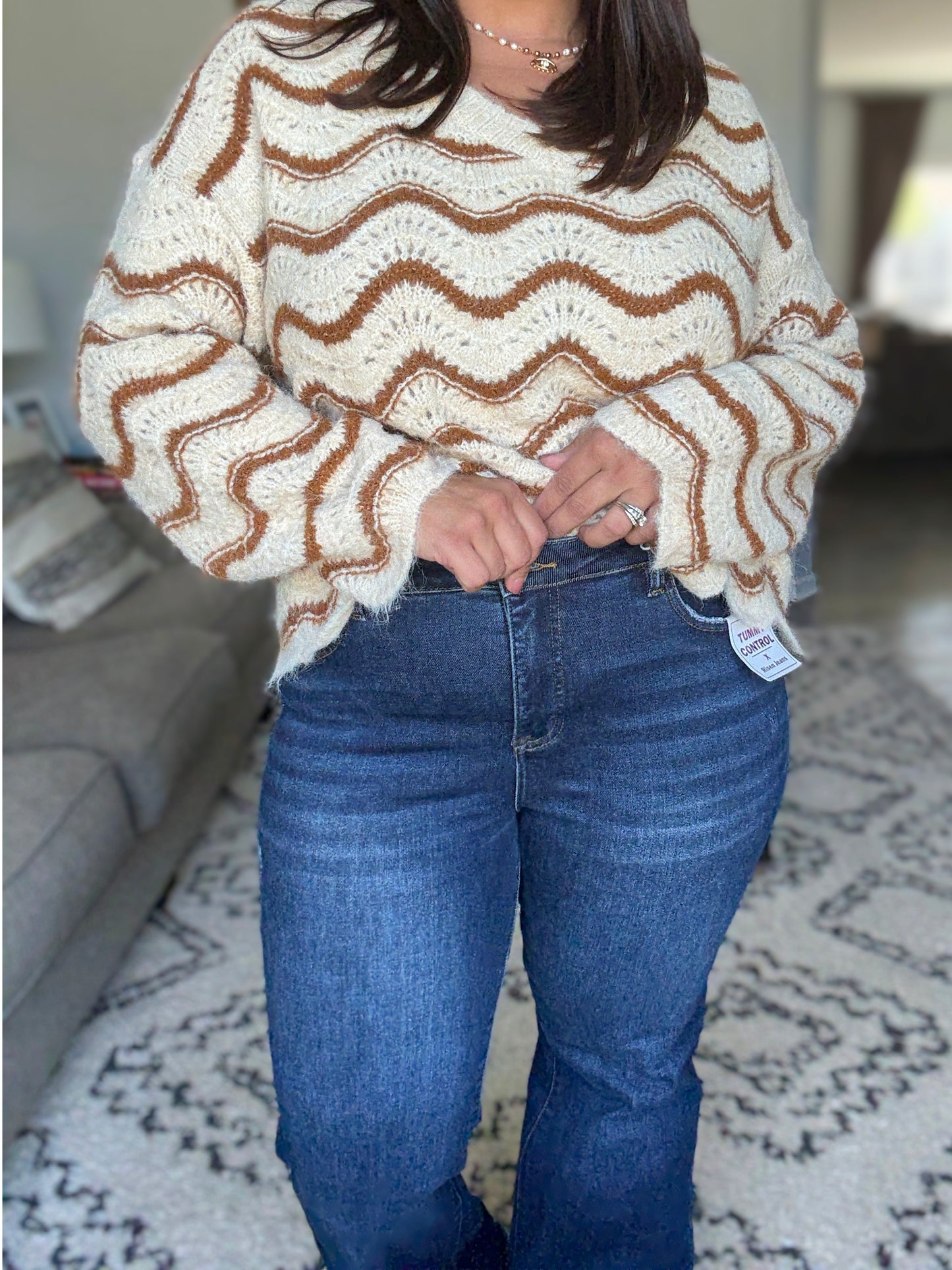 RISEN Francine Tummy Control Mid Rise Flare Jeans with Fray Hem in Full Sizes