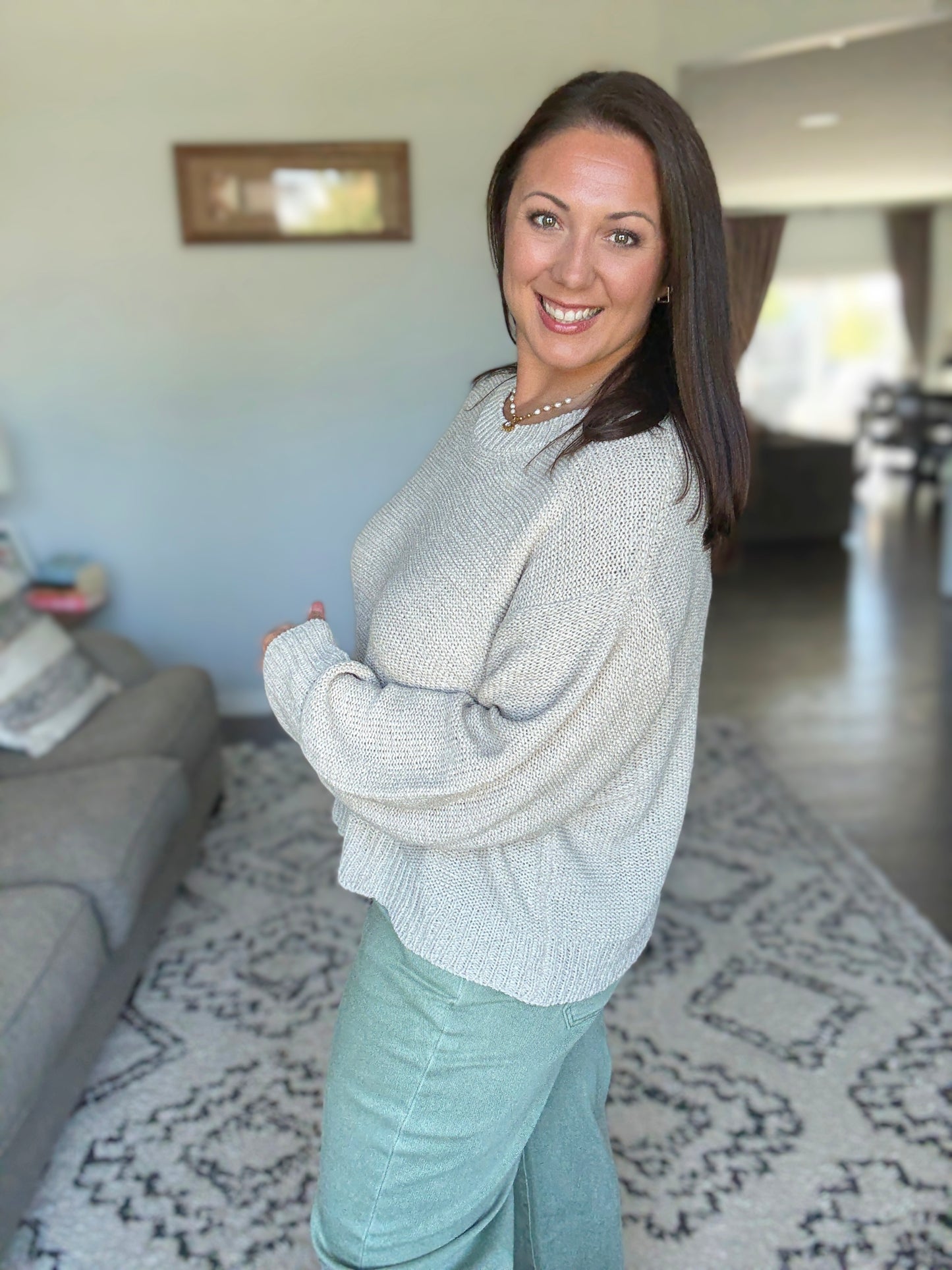 Zenana Oversized Balloon Sleeve Sweater in Sand Beige