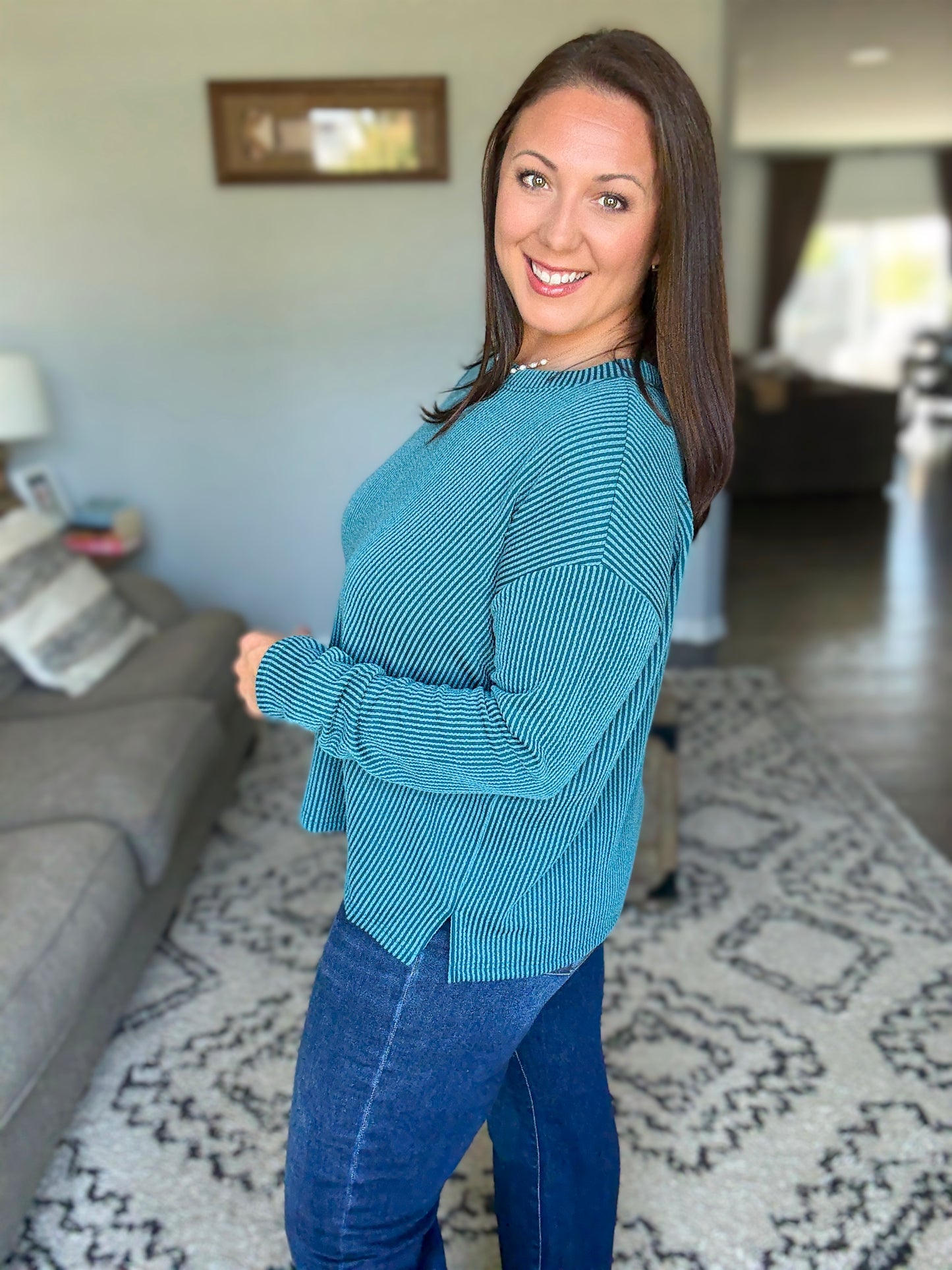Zenana Corded Ribbed Long Sleeve Top and Shorts Set in Teal