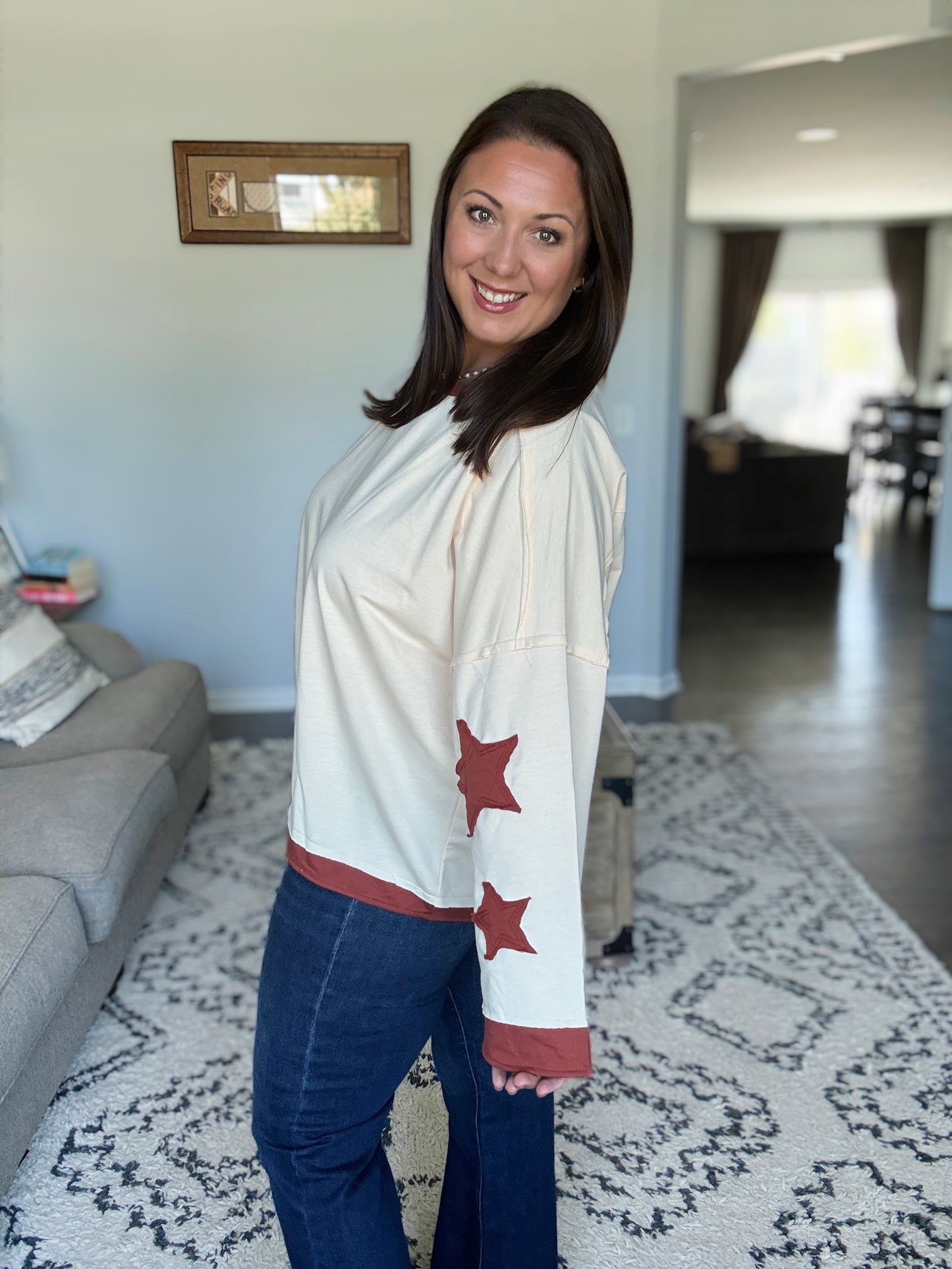 BiBi French Terry Star Patch Pullover Top