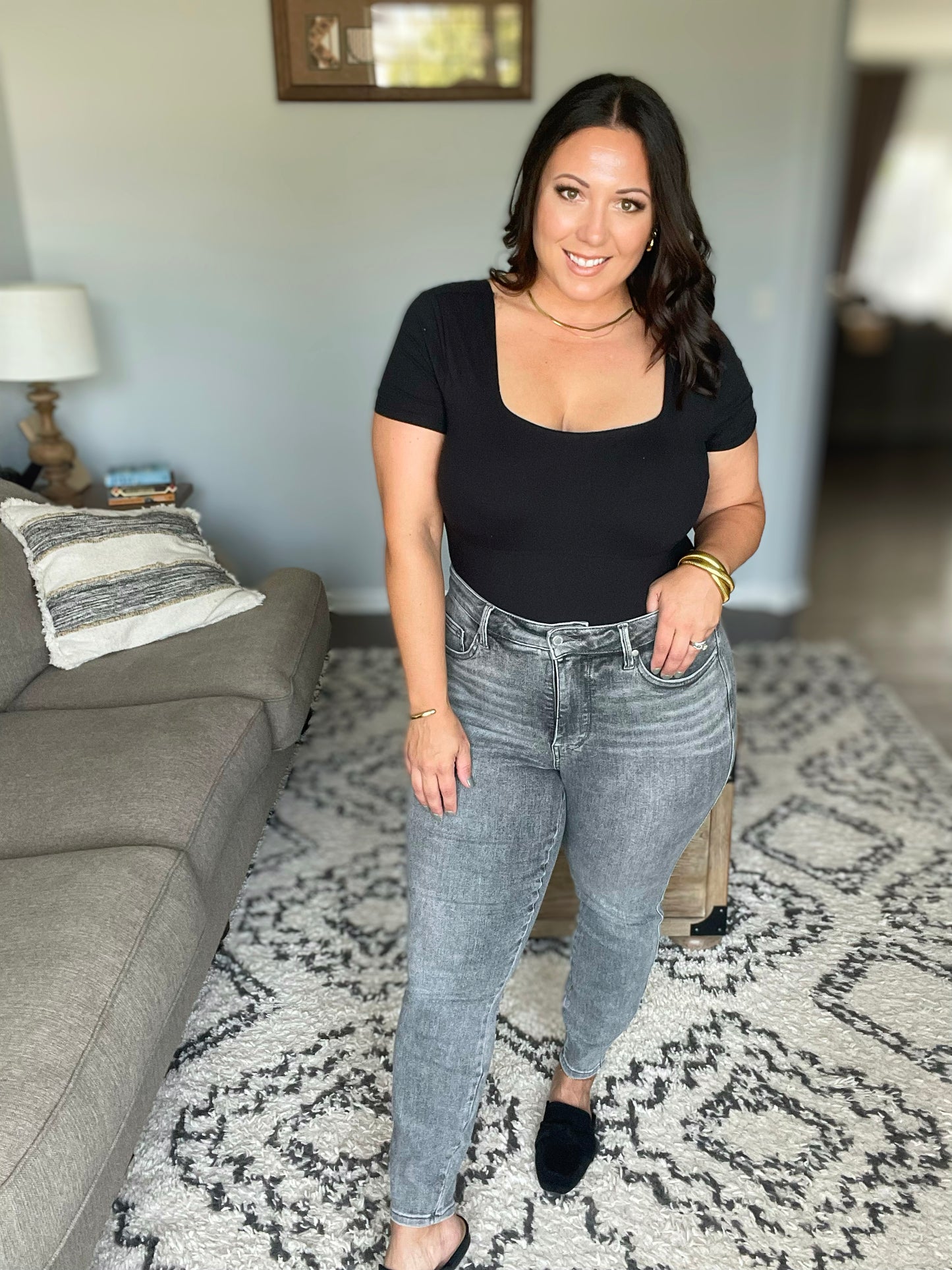 They're Not Like Us Square Neck Bodysuit in Black