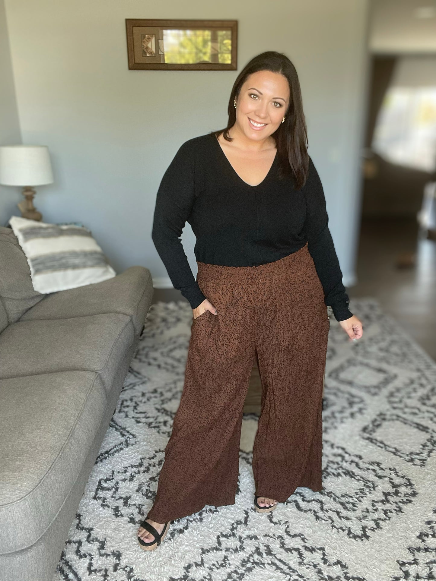 Harmony High Rise Wide Leg Pants in Brown
