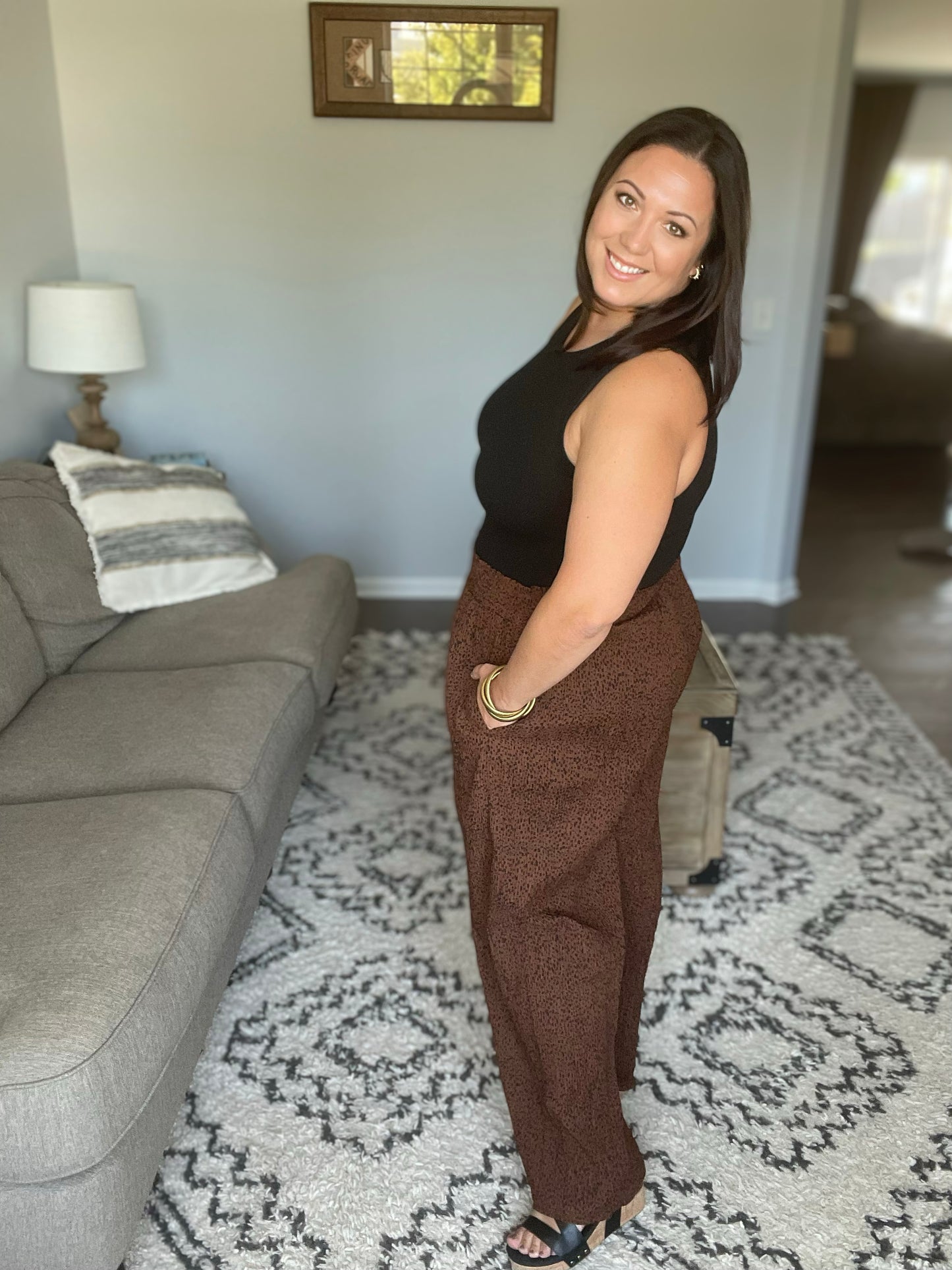 Harmony High Rise Wide Leg Pants in Brown
