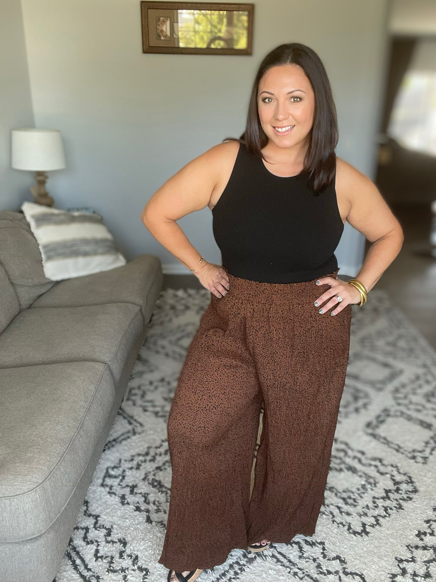 Harmony High Rise Wide Leg Pants in Brown