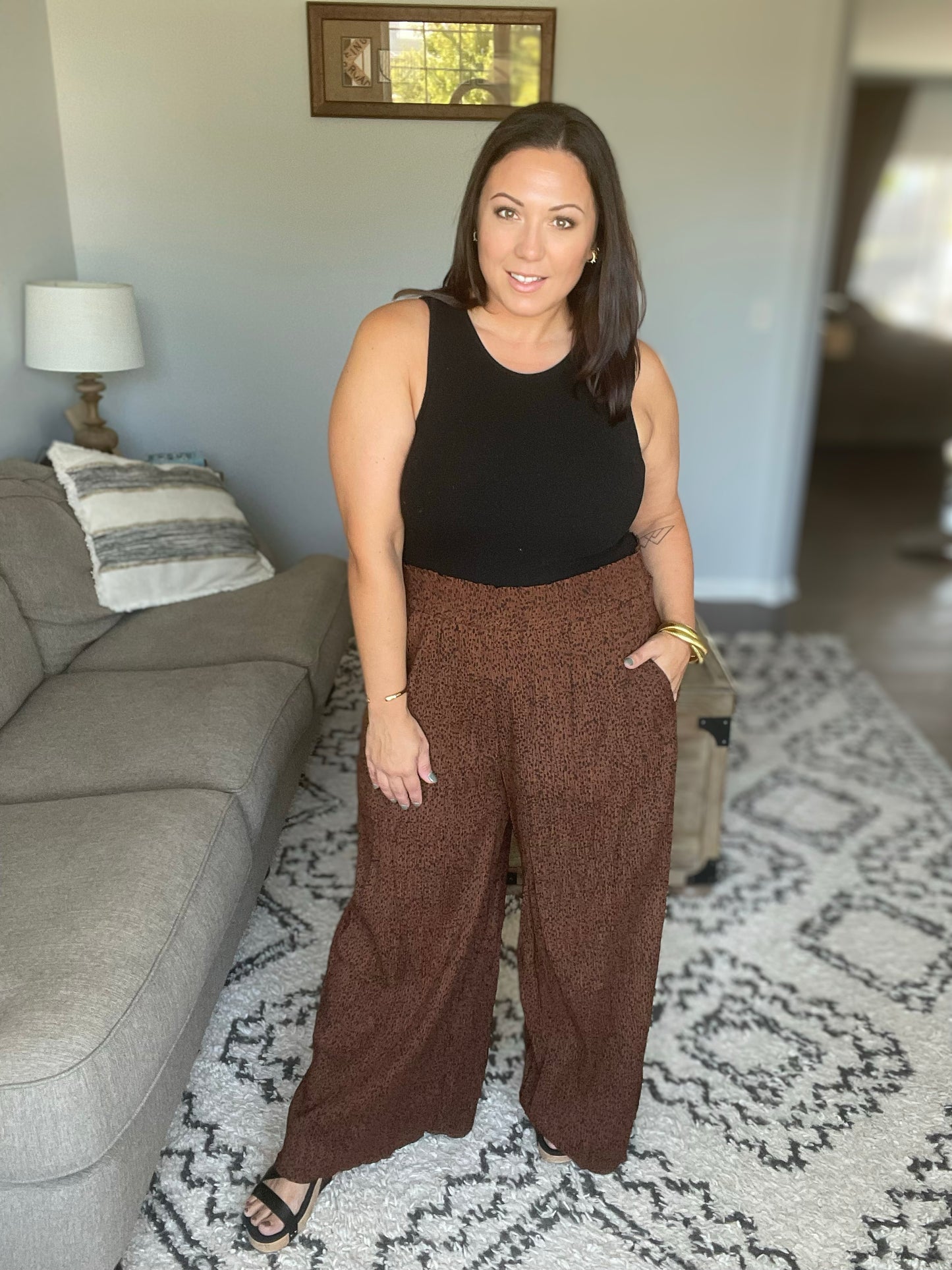 Harmony High Rise Wide Leg Pants in Brown