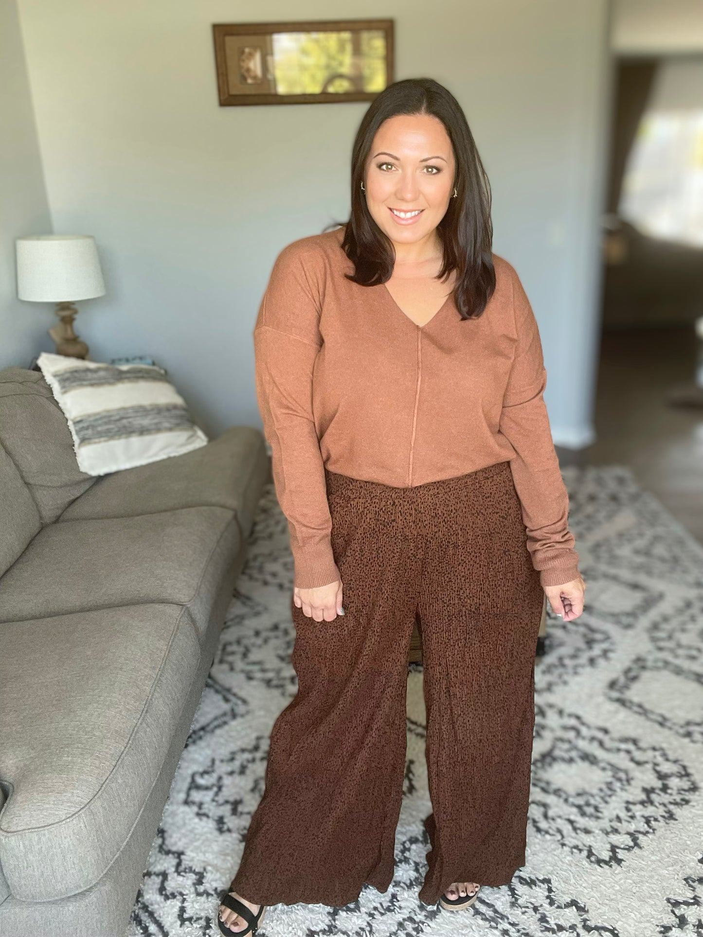 Harmony High Rise Wide Leg Pants in Brown