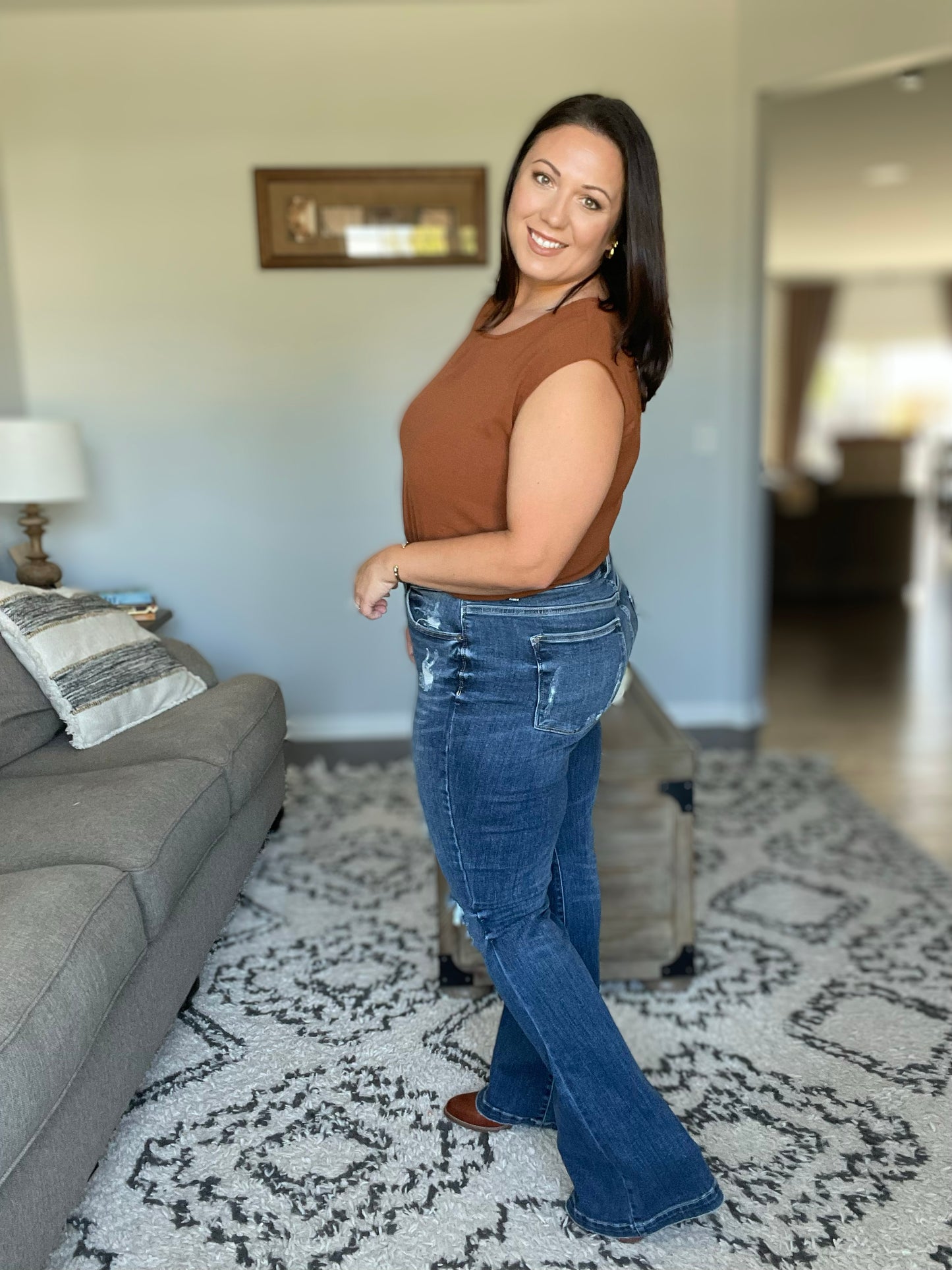 Gabriella Mid Rise Distressed Button Fly Flare
