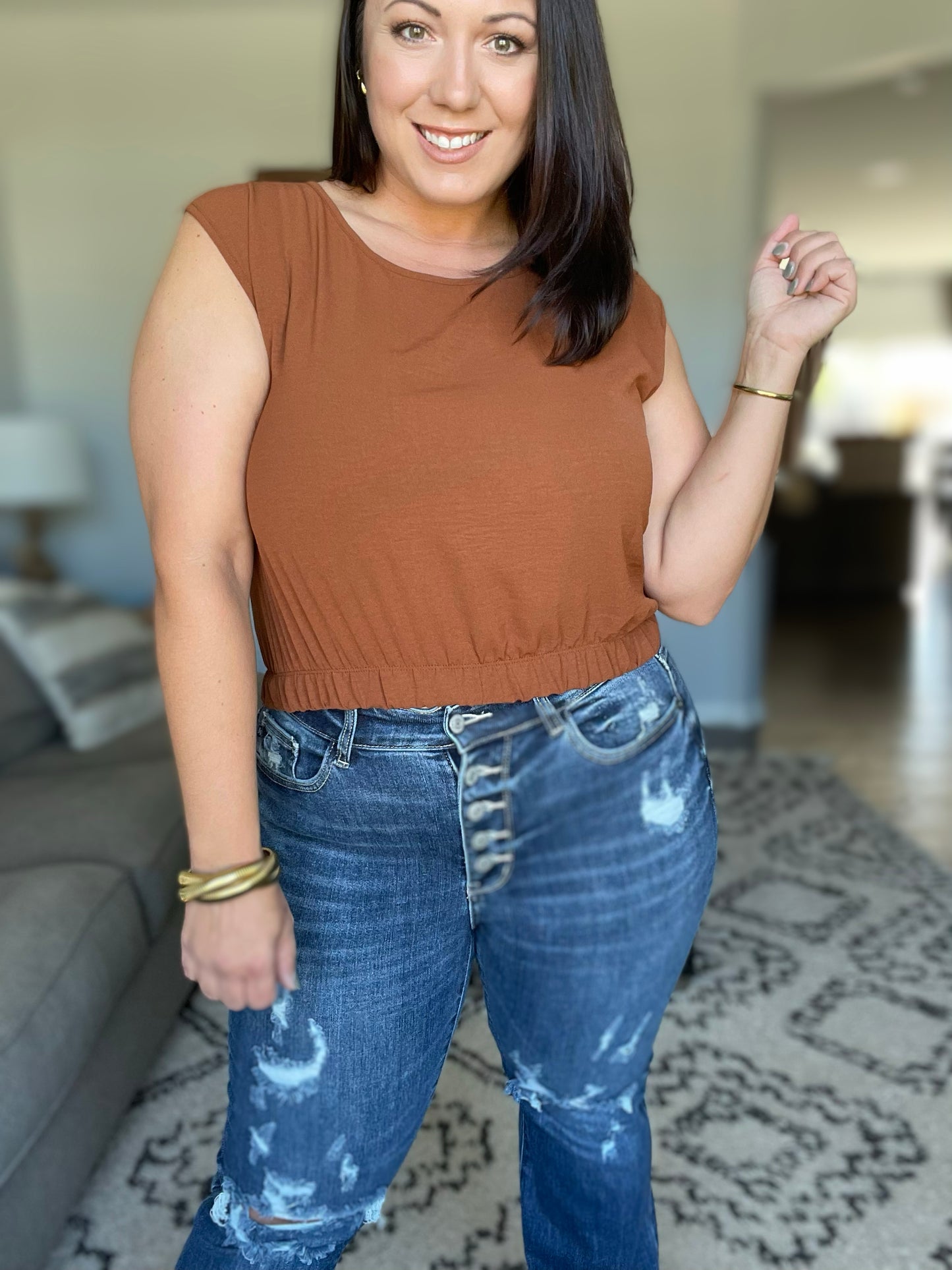 Gabriella Mid Rise Distressed Button Fly Flare