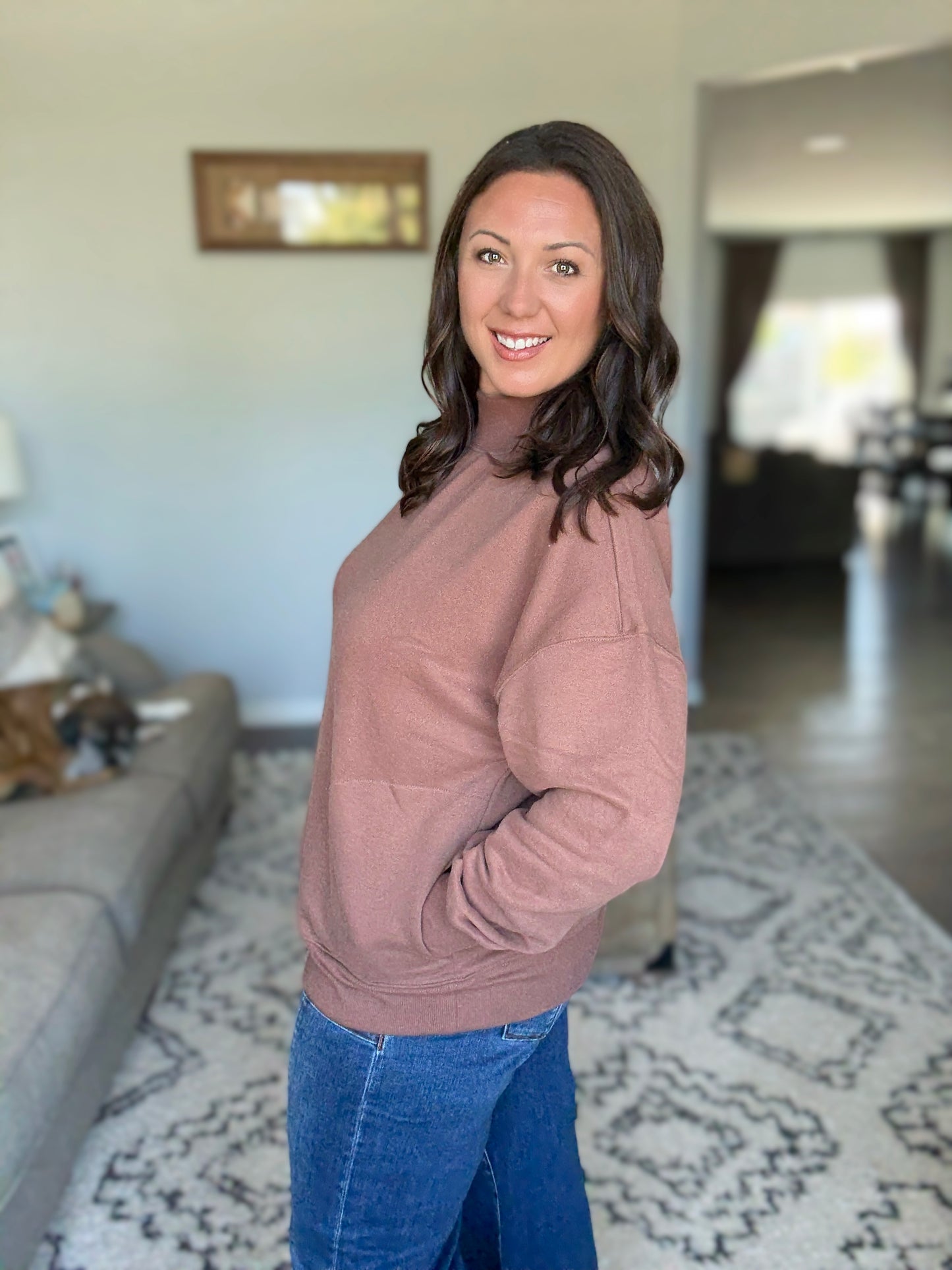 Make No Mistake Mock Neck Pullover in Cocoa