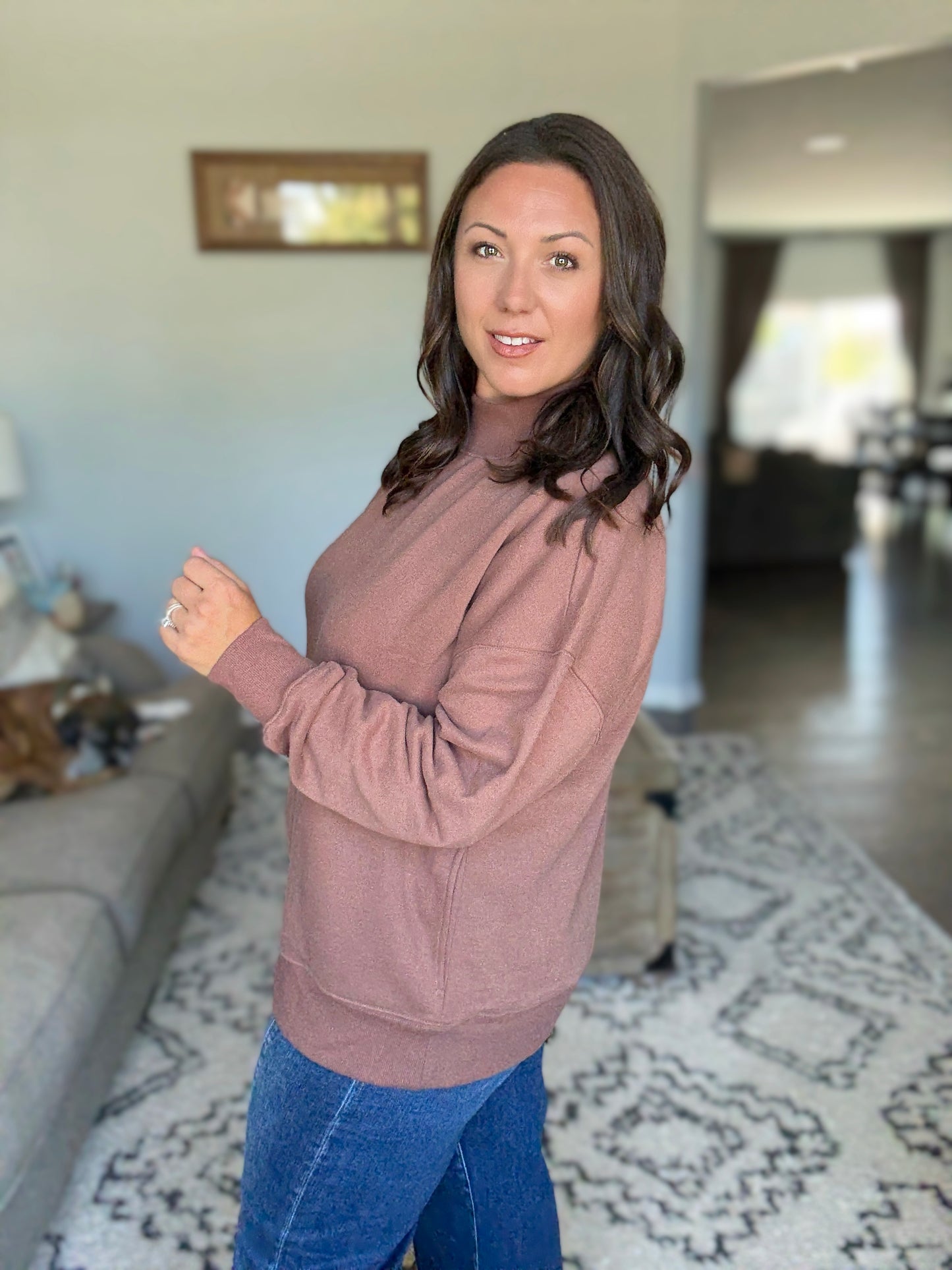 Make No Mistake Mock Neck Pullover in Cocoa