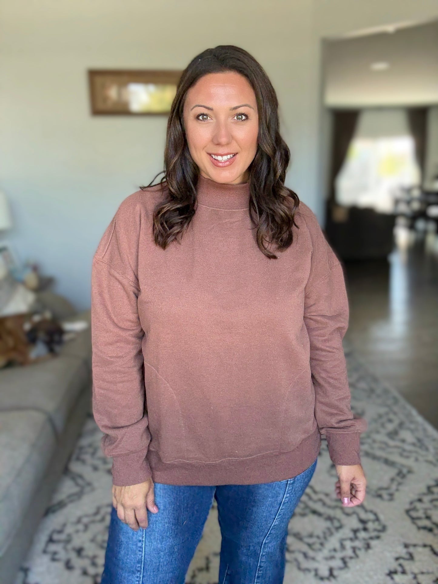 Make No Mistake Mock Neck Pullover in Cocoa