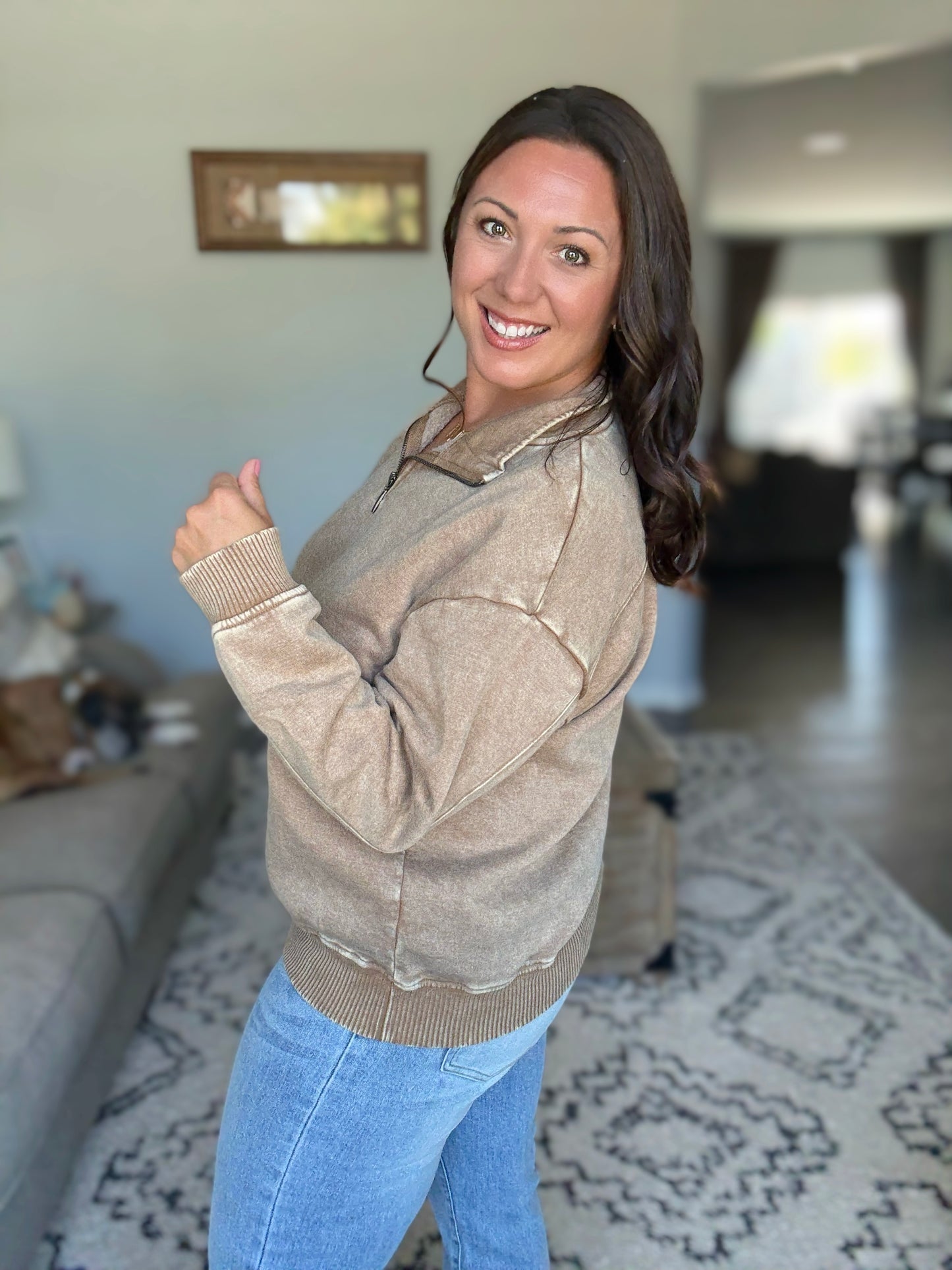 You Should Know Half Zip Pullover in Deep Camel
