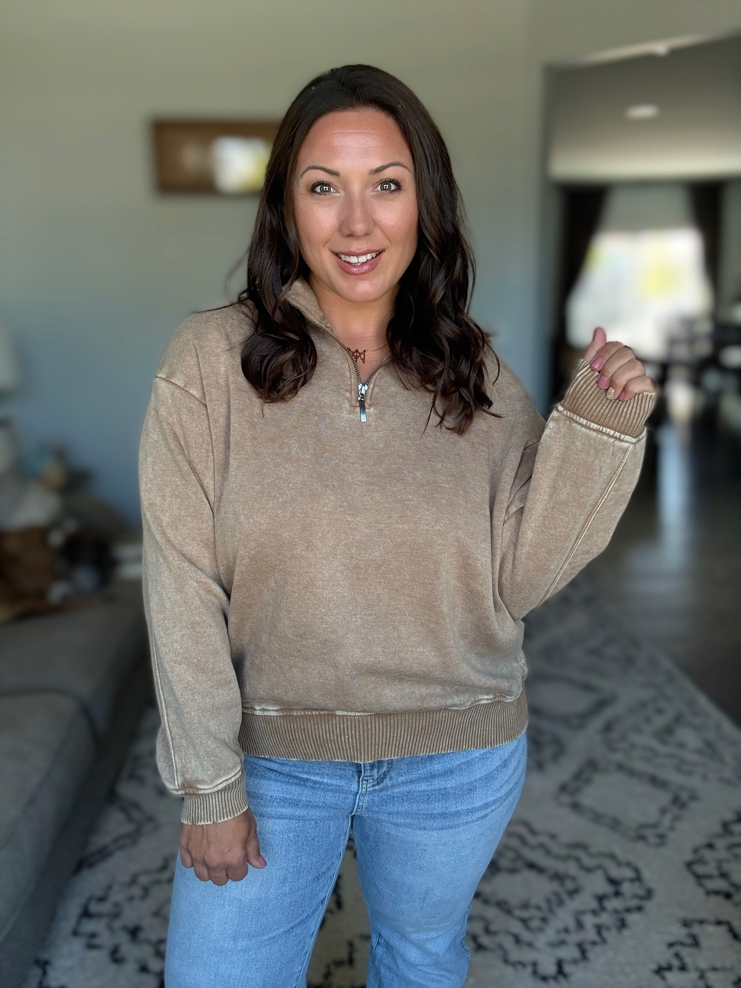 You Should Know Half Zip Pullover in Deep Camel