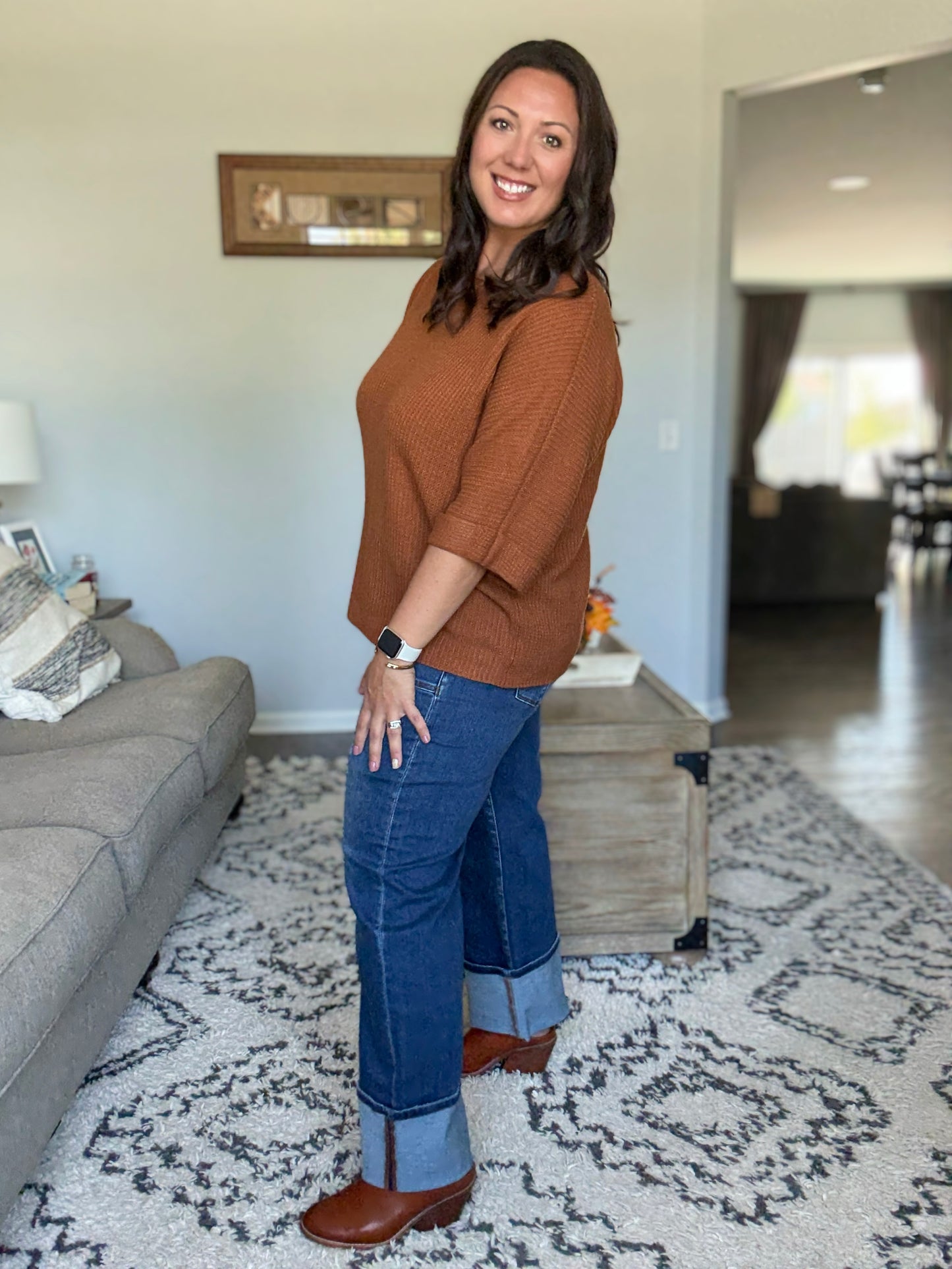 RISEN High Rise Wide Straight Cuffed Button Fly Jeans