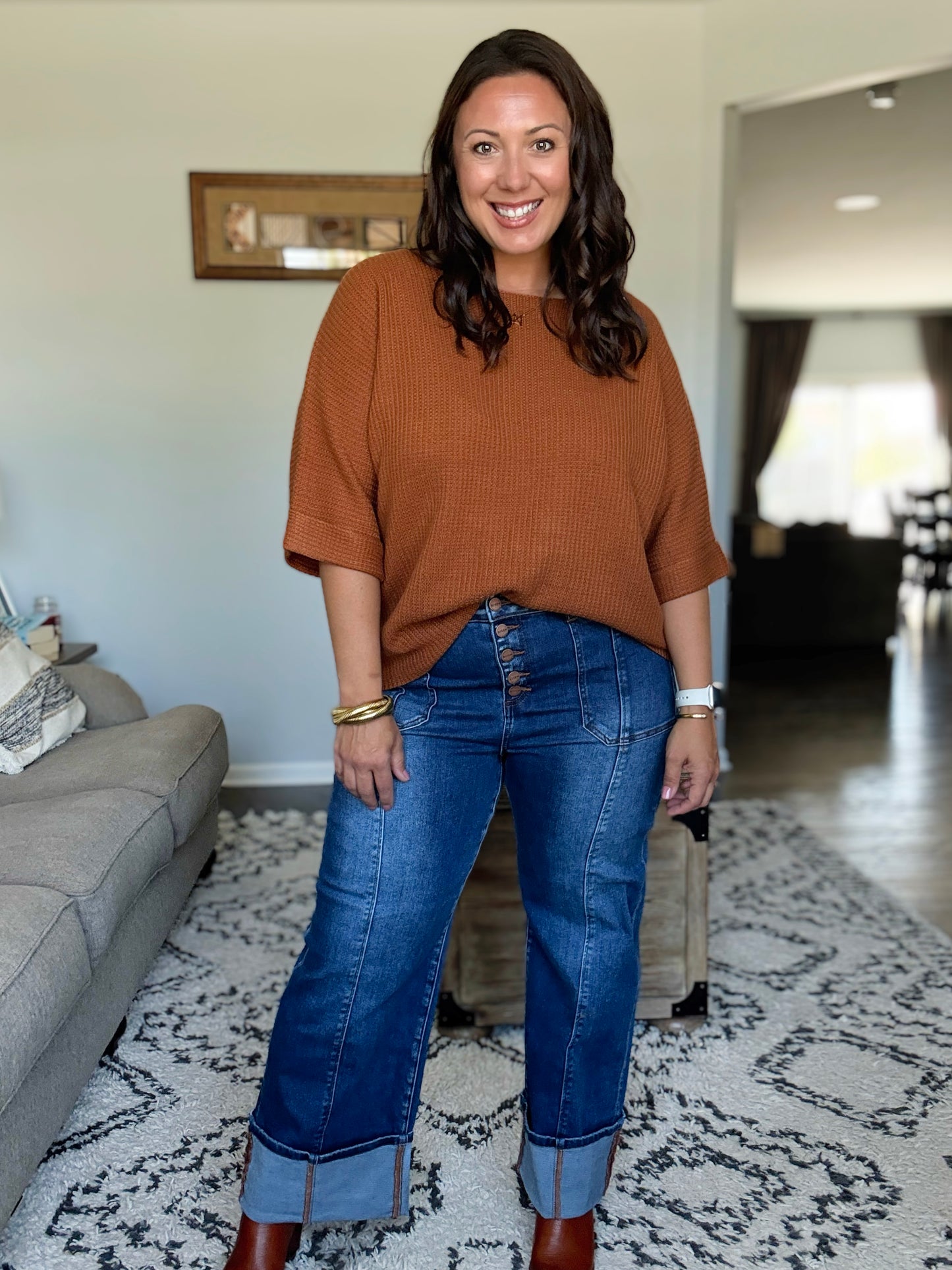 RISEN High Rise Wide Straight Cuffed Button Fly Jeans