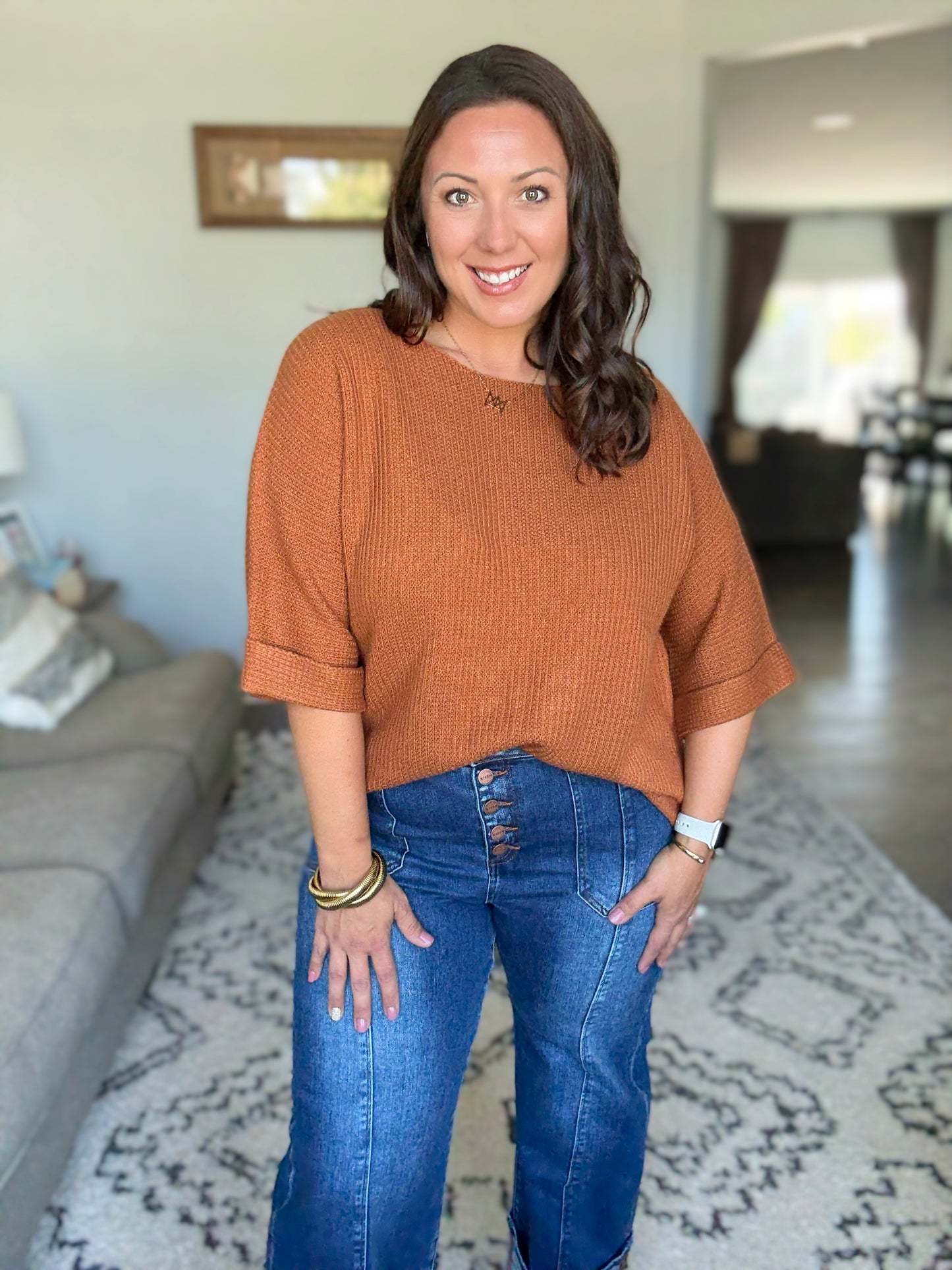 Lotta Love Knitted Sweater Top in Rust