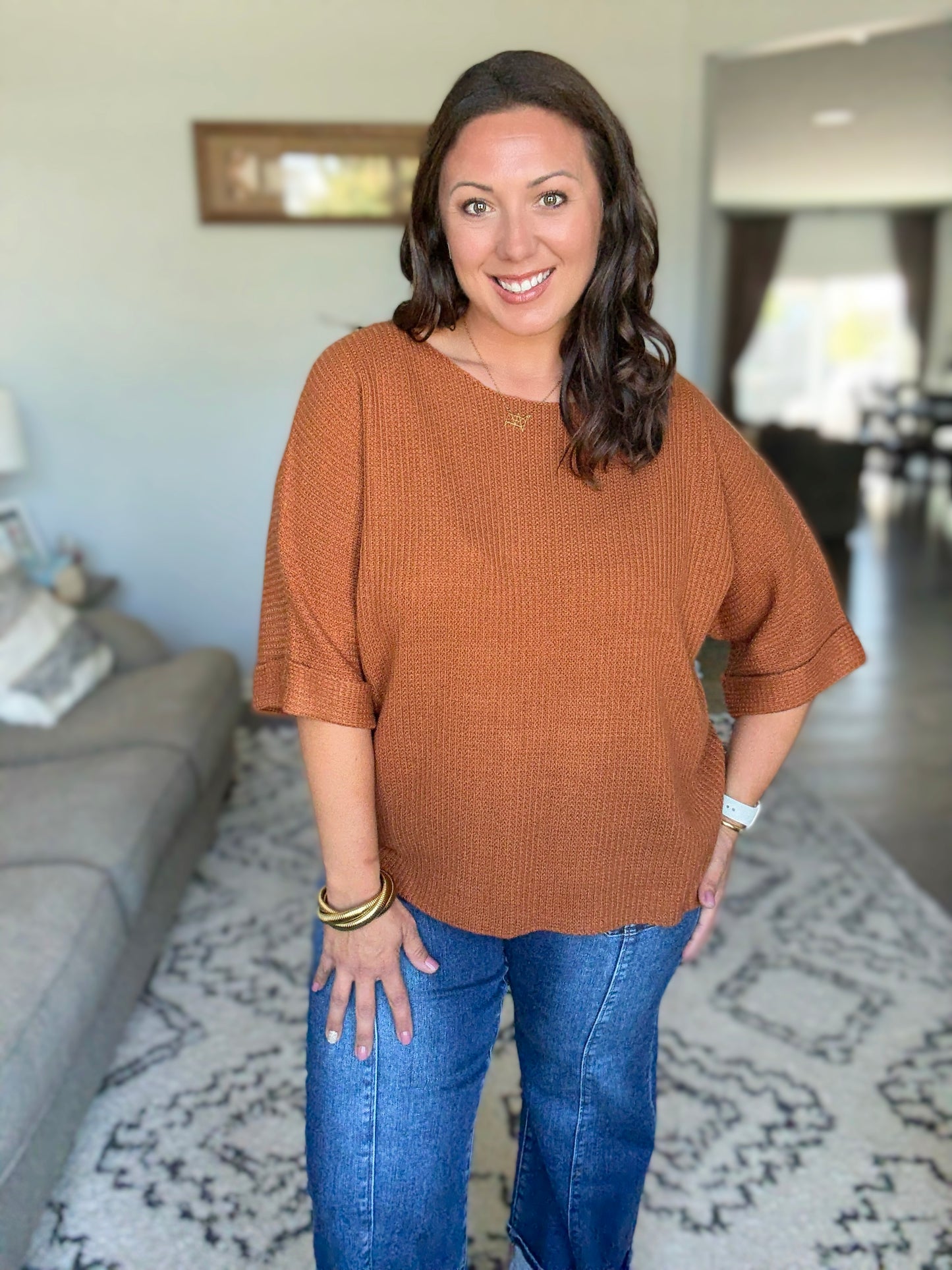 Lotta Love Knitted Sweater Top in Rust