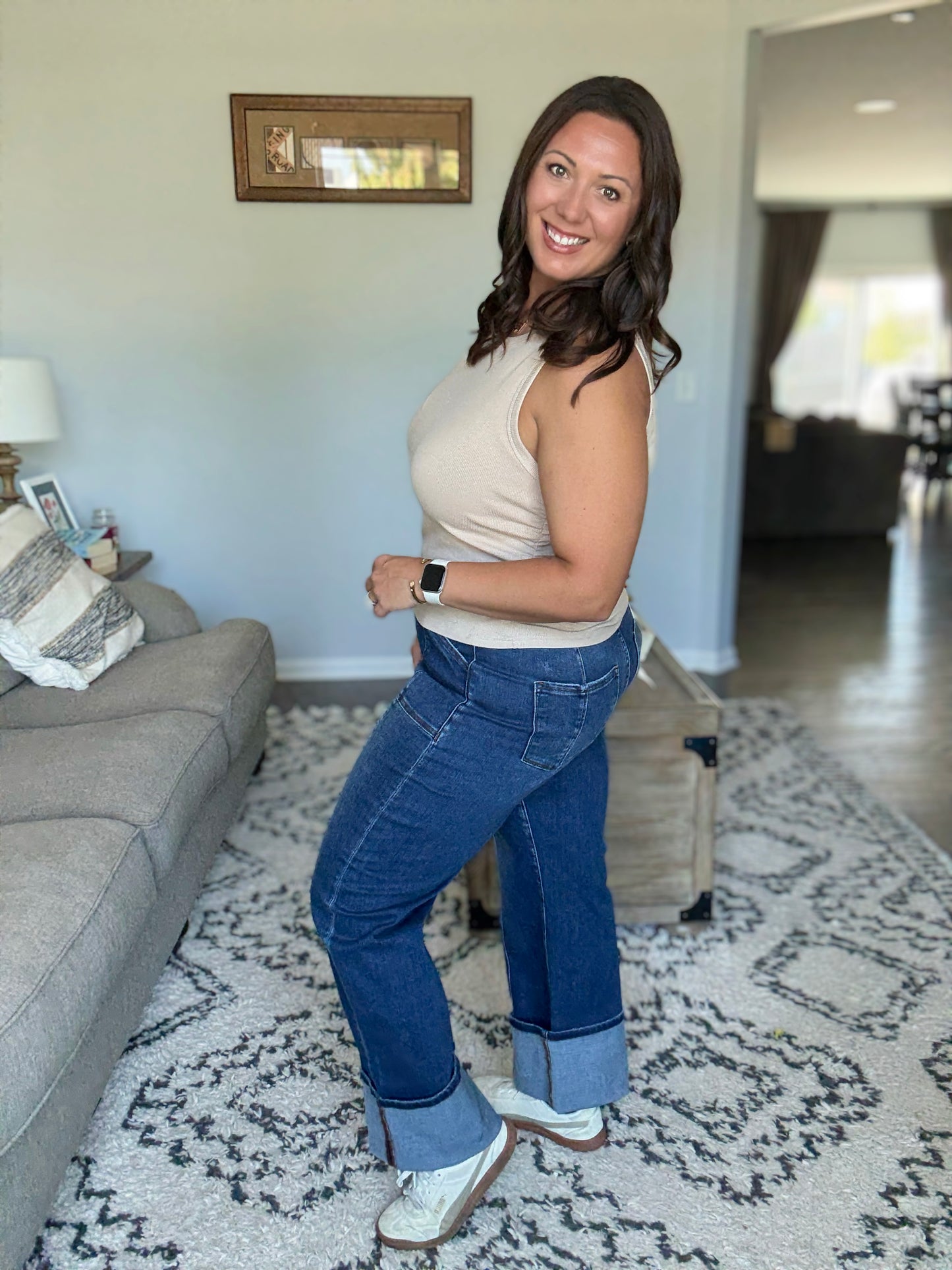 RISEN High Rise Wide Straight Cuffed Button Fly Jeans