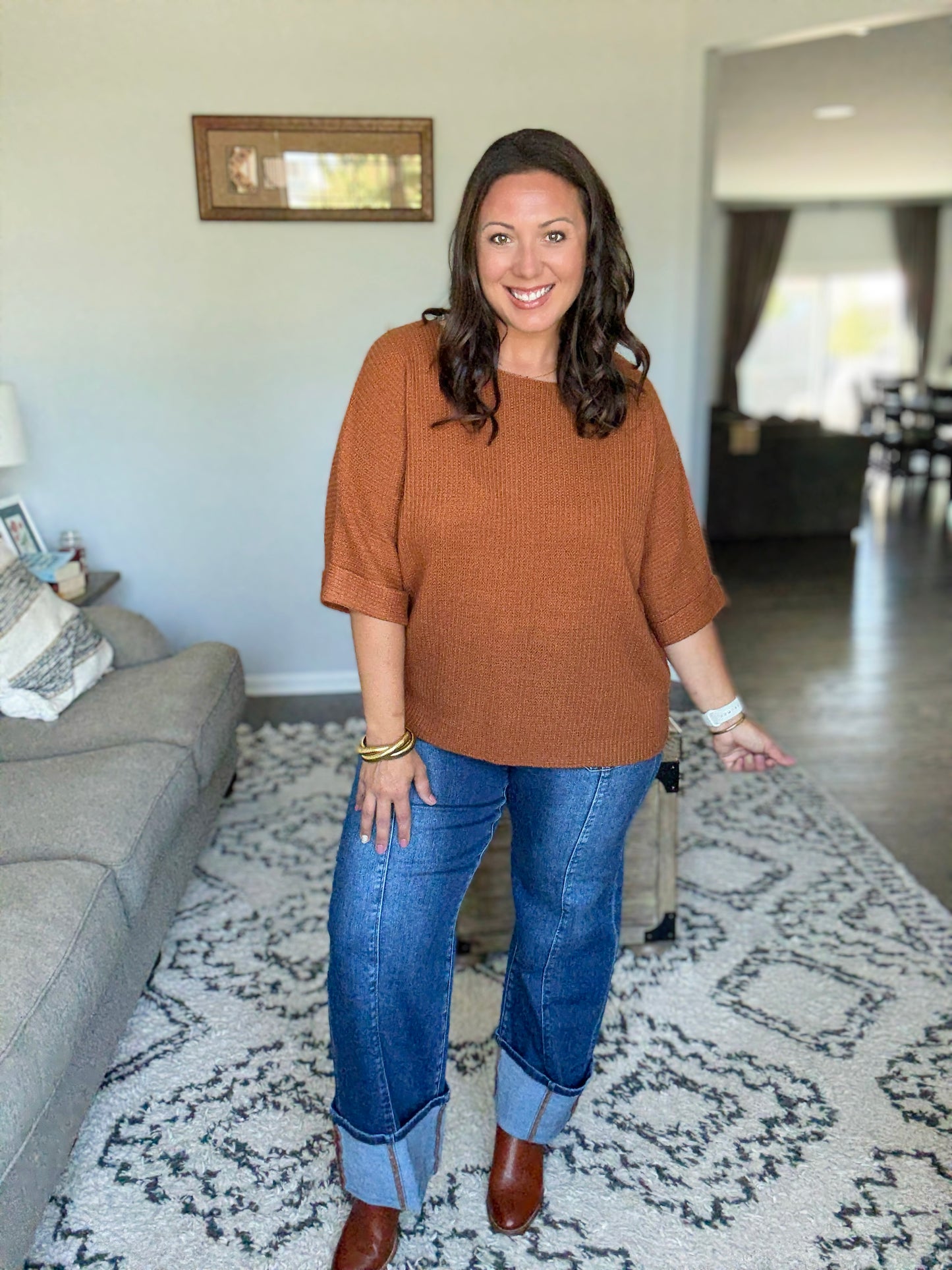 RISEN High Rise Wide Straight Cuffed Button Fly Jeans