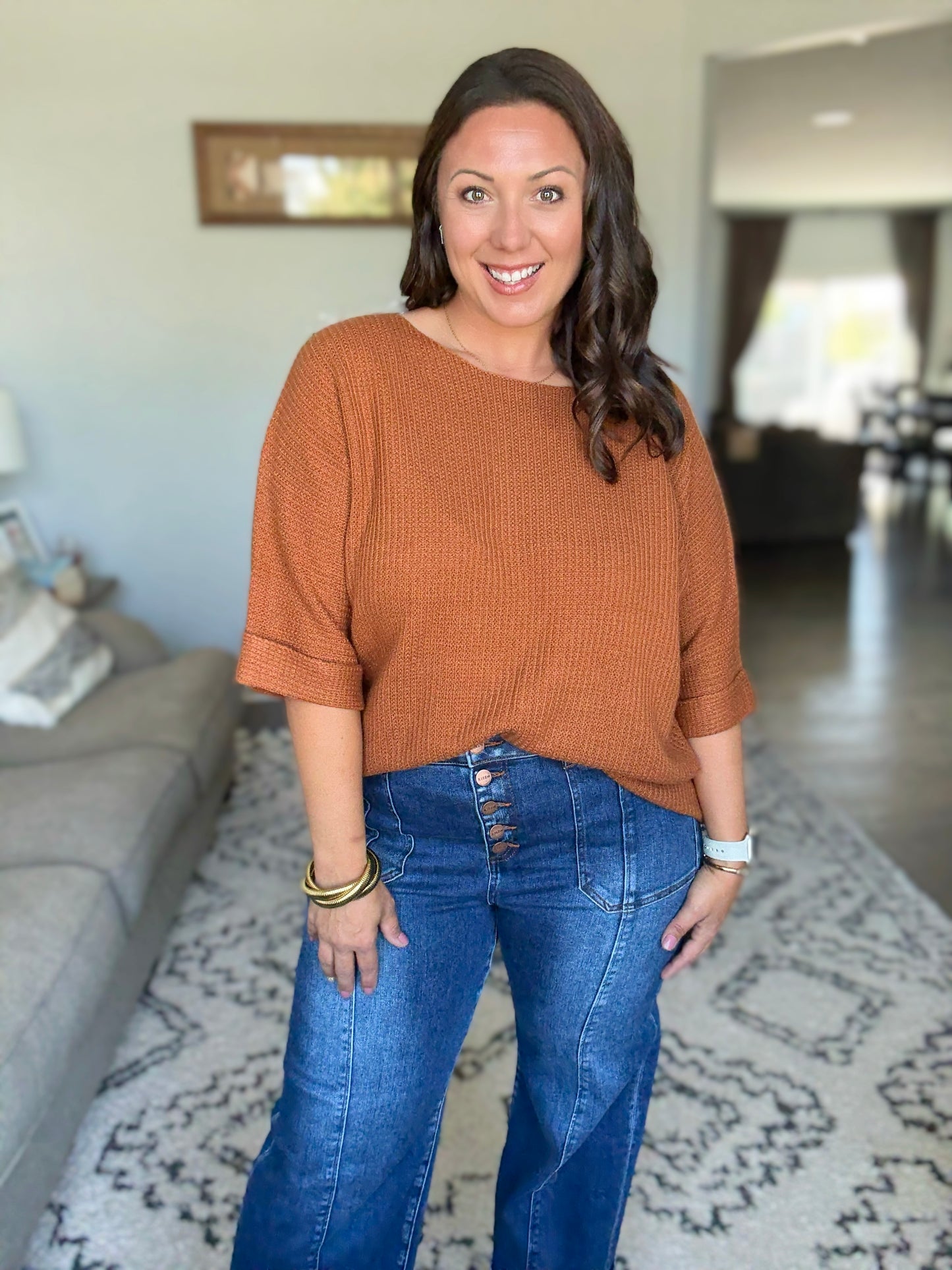 Lotta Love Knitted Sweater Top in Rust