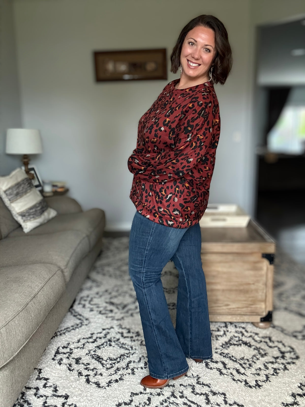 Wild One Rust Leopard Long Sleeve Top