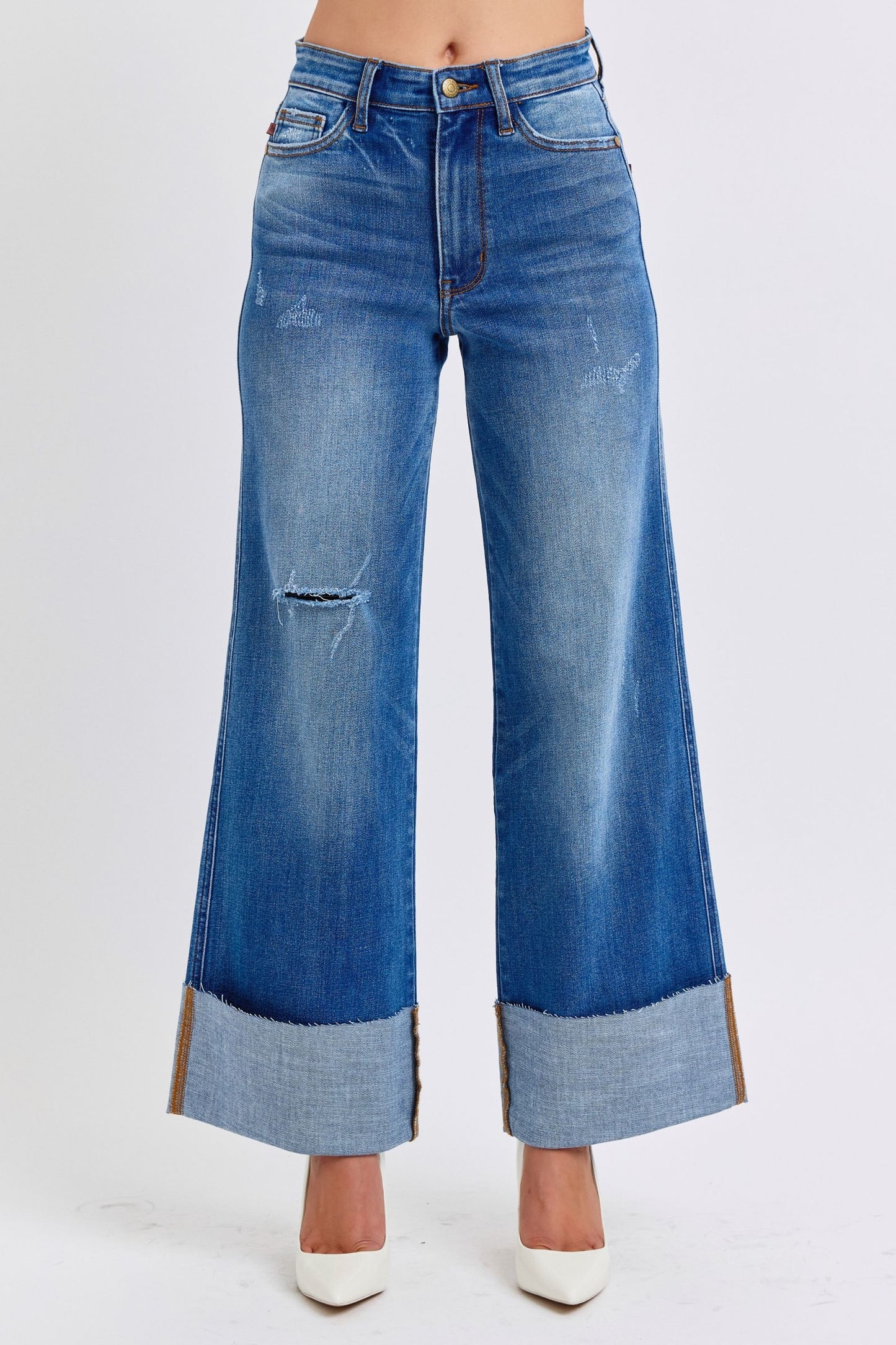 Judy Blue Distressed High Rise Wide Leg Jeans