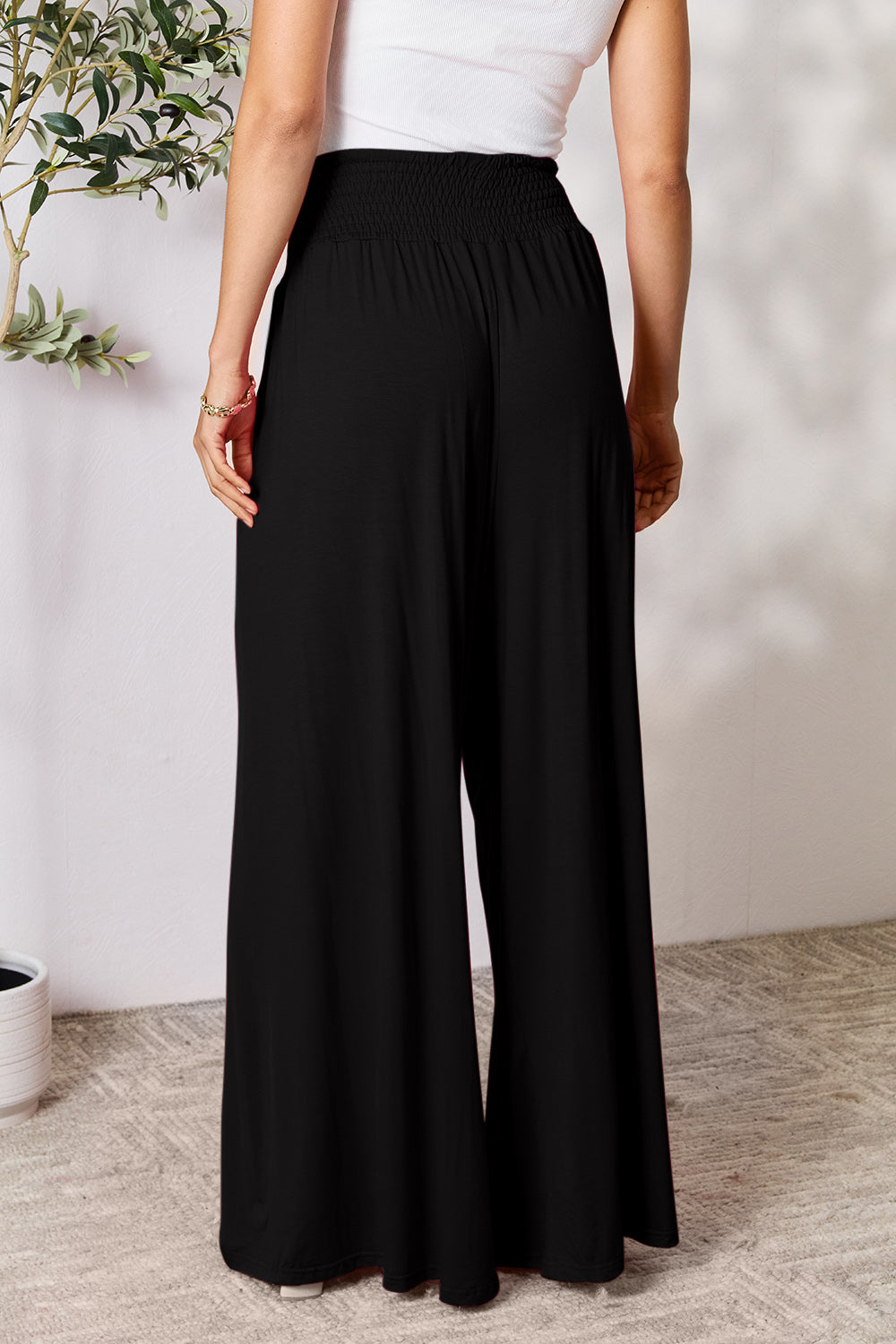 Smocked Waist Wide Leg Pants in 5 Colors