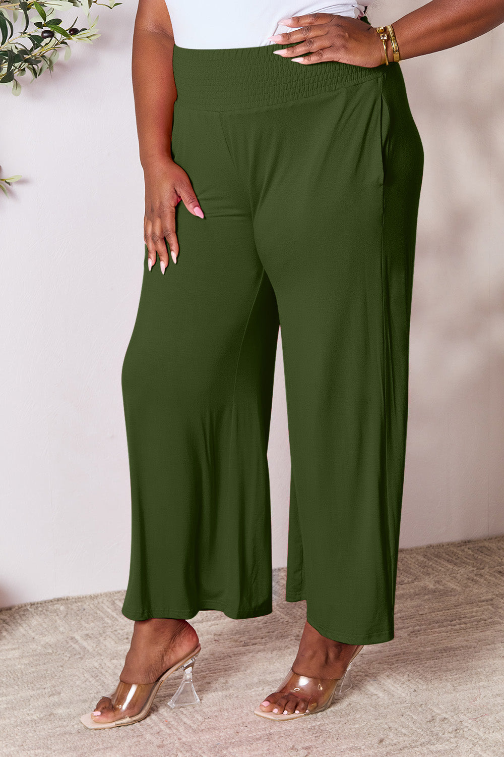 Smocked Waist Wide Leg Pants in 5 Colors