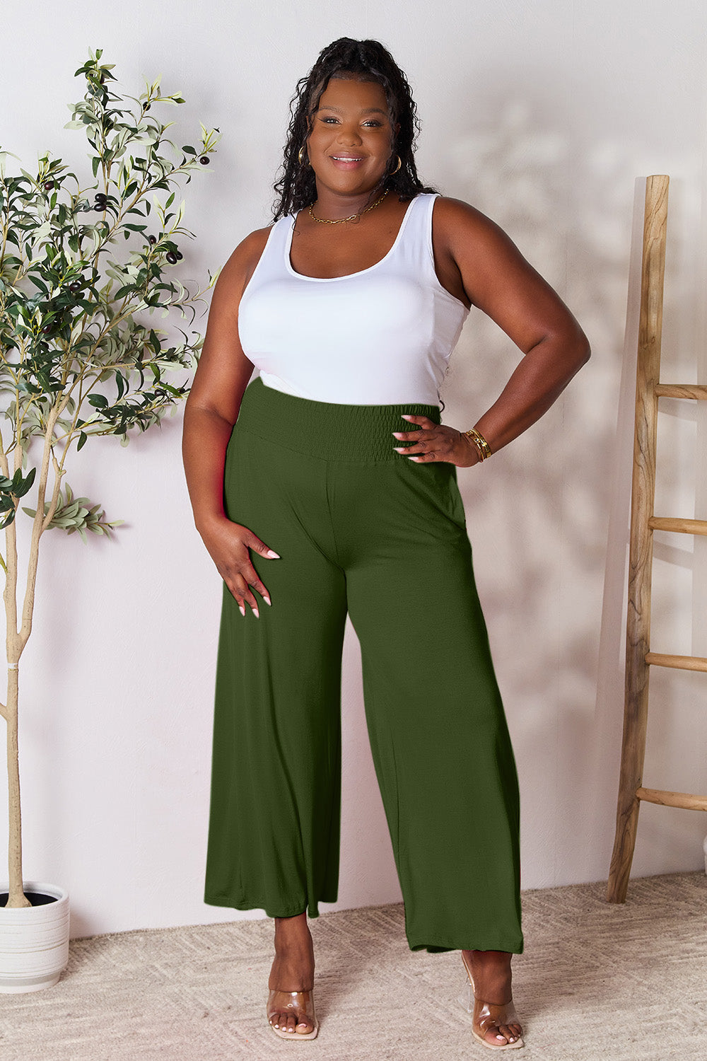 Smocked Waist Wide Leg Pants in 5 Colors