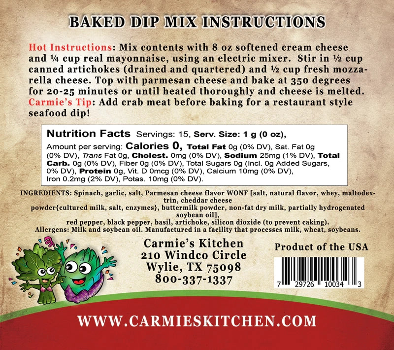 Carmie's Dip Mix - Baked Spinach Artichoke Dip