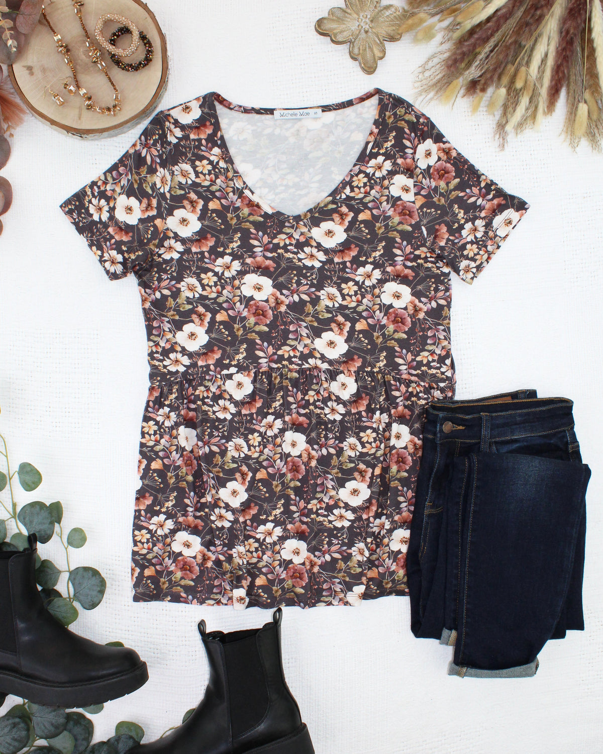 Michelle Mae Sarah Ruffle Short Sleeve - Blushwood Floral