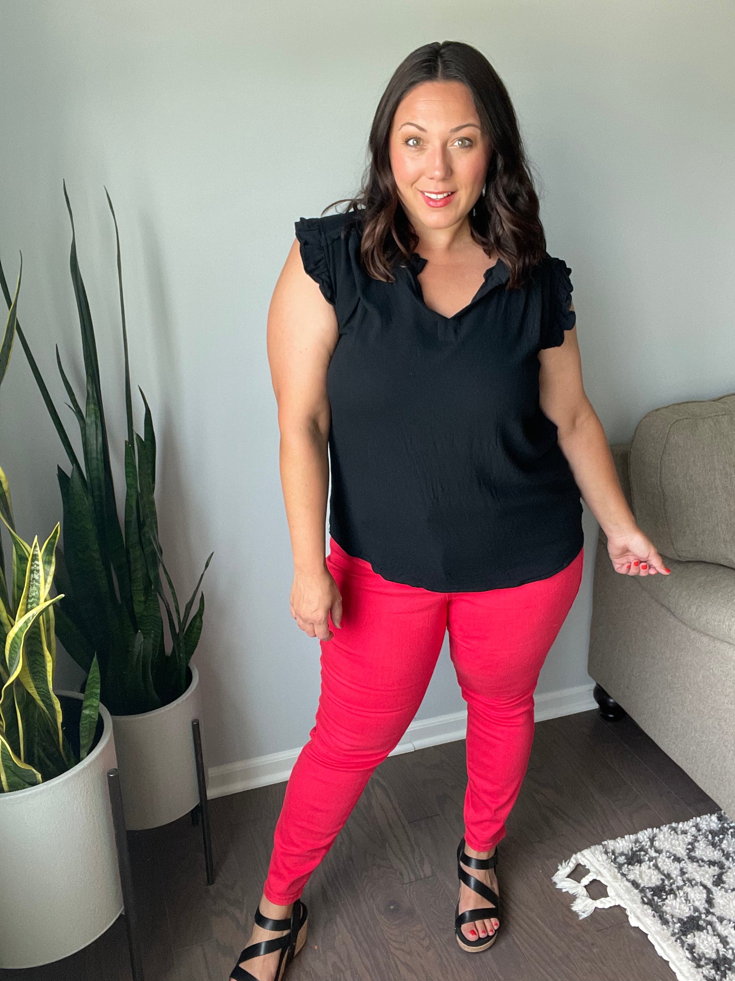 Ruby High Rise Control Top Garment Dyed Skinny Jeans in Red