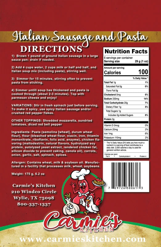 Carmie's Soup Mix - Italian Sausage and Pasta
