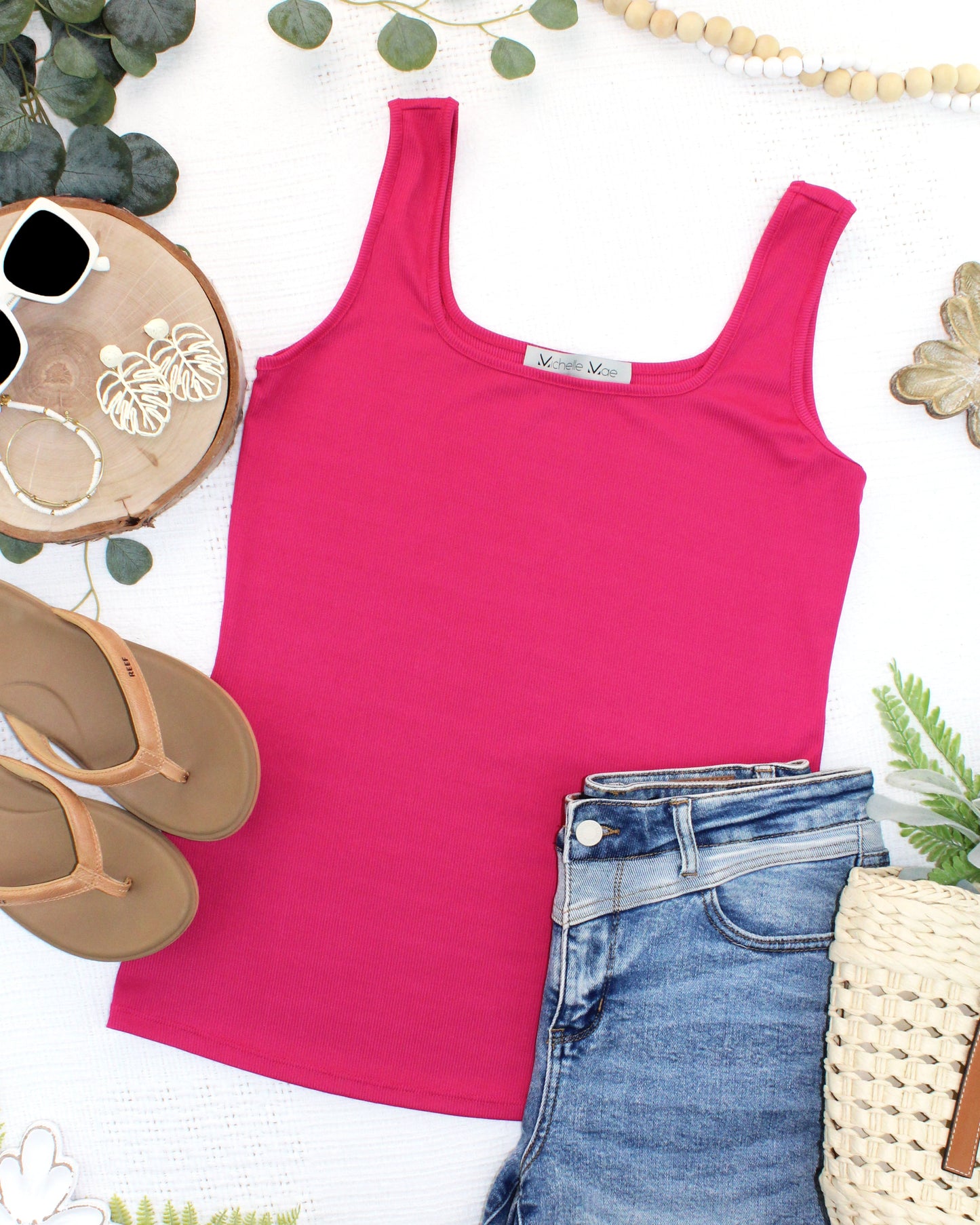 Michelle Mae Rachel Ribbed Tank - Hot Pink