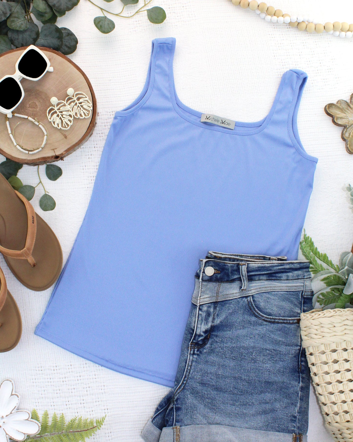 Michelle Mae Rachel Ribbed Tank - Sky Blue