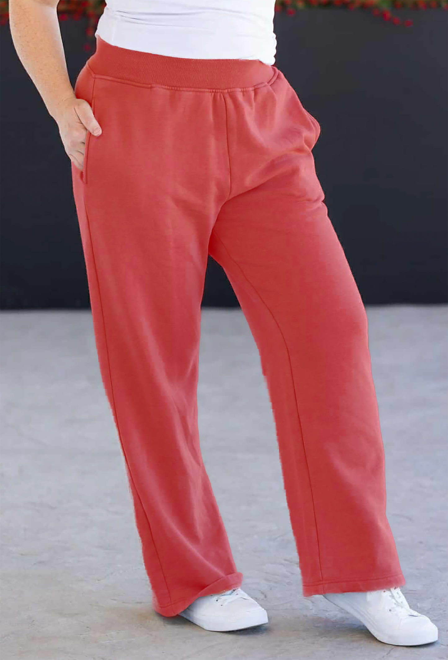 Michelle Mae Wide Leg Vintage Wash Bottoms - Red